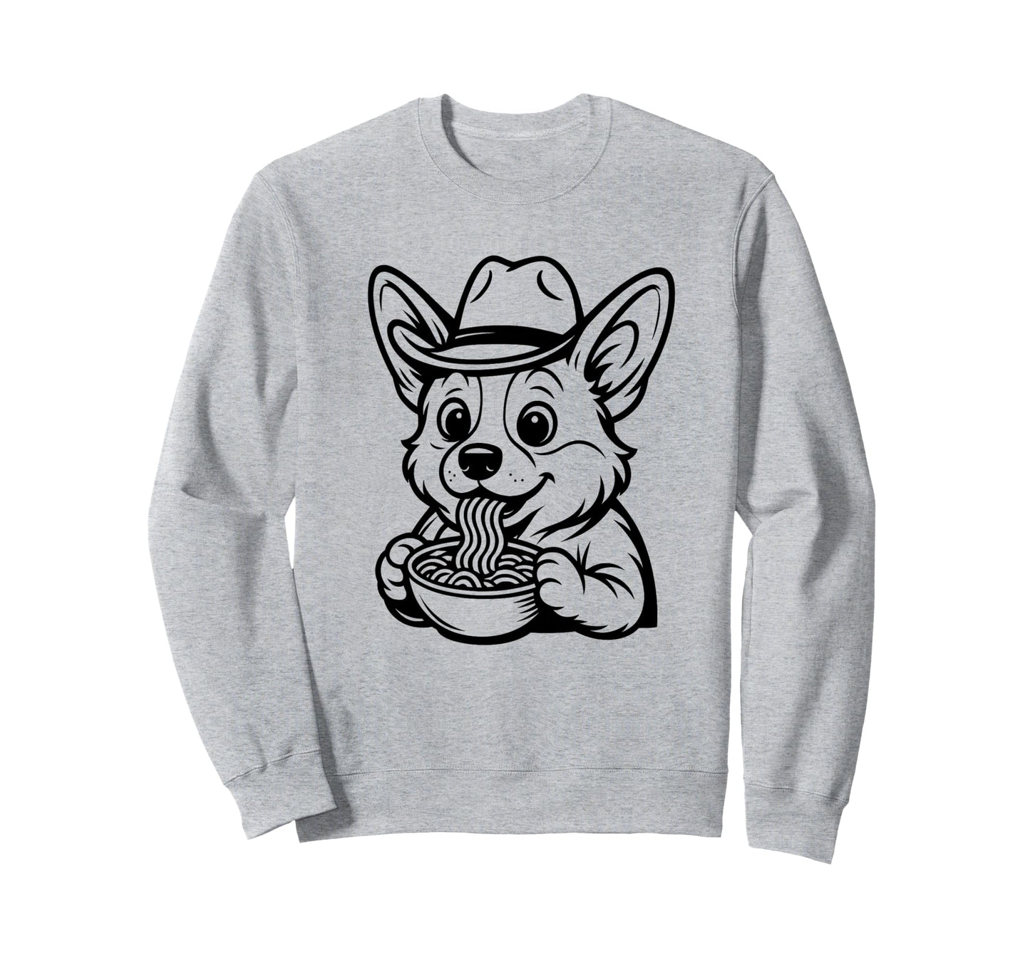 Corgi Dog Eating Ramen Noodles Cowboy Sweatshirt - Graphic Print Men Women - T-Shirt, Sweatshirt, Hoodie