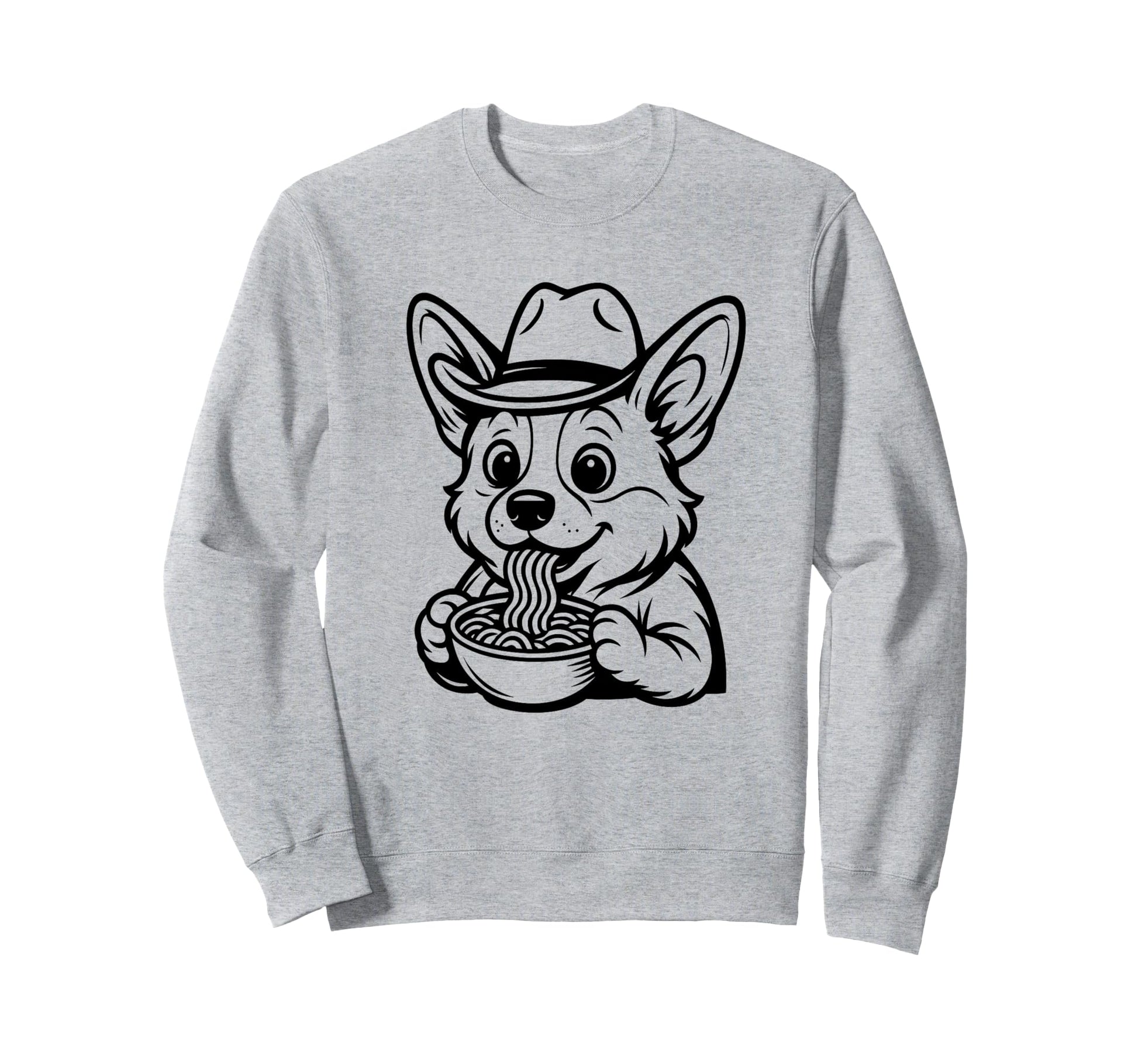 Corgi Dog Eating Ramen Noodles Cowboy Sweatshirt - Graphic Print Men Women - T-Shirt, Sweatshirt, Hoodie