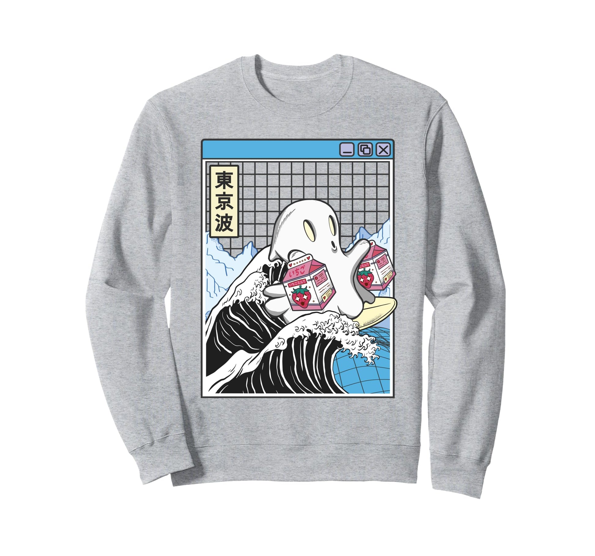 Surfing Ghost Strawberry Milk Sweatshirt - Aesthetic Graphic Men Women - T-Shirt, Sweatshirt, Hoodie