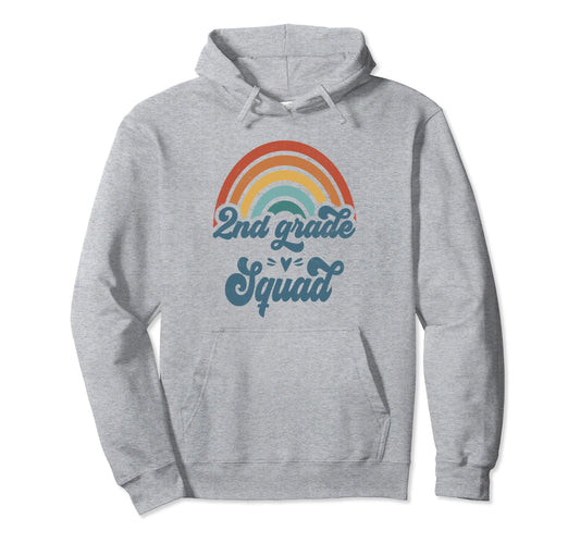 2Nd Grade Squad Groovy Rainbow Teacher Squad Hoodie - Graphic Print Unisex - T-Shirt, Sweatshirt, Hoodie