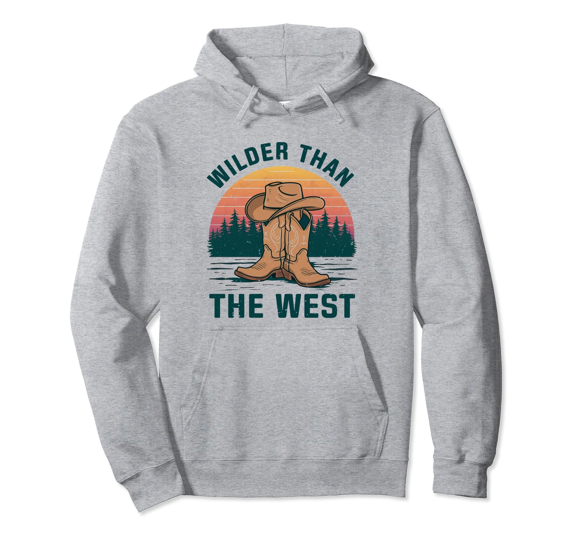 Wilder Than West Cowboy Hat Western Hoodie - Graphic Print for Adults - T-Shirt, Sweatshirt, Hoodie