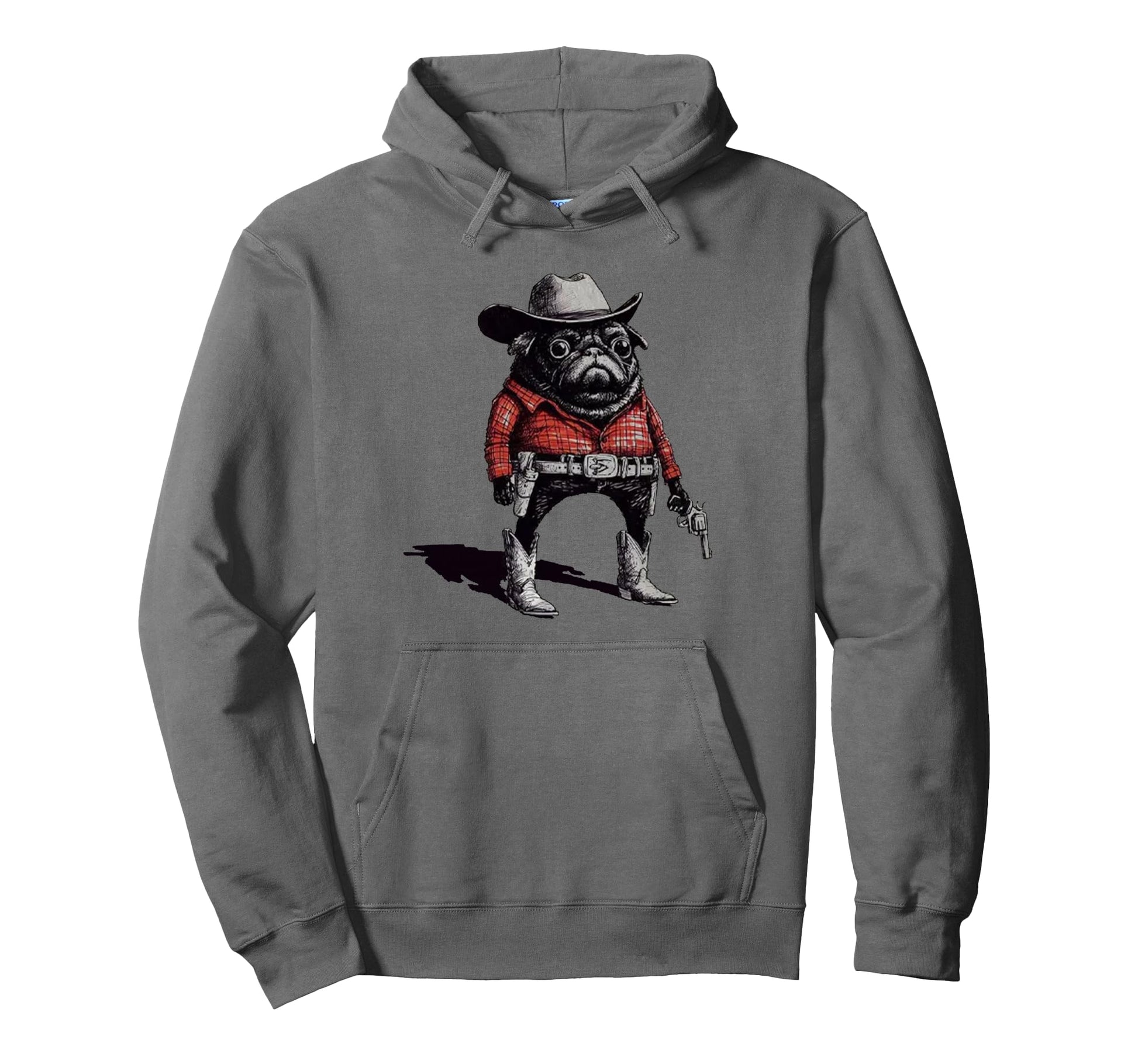 Pug Funny Western Cowboy Dog Lover Hoodie - Novelty Apparel Men Women - T-Shirt, Sweatshirt, Hoodie