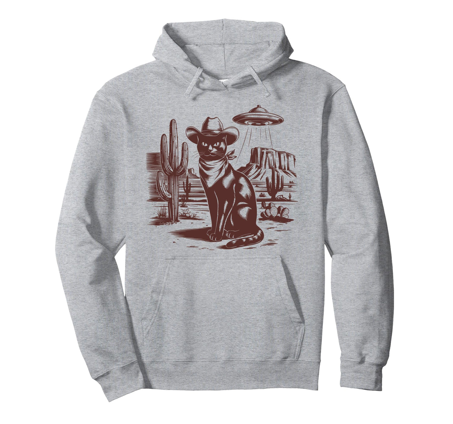 Black Cat Ufo Western Alien 90S Cowboy Hoodie - Aesthetic Graphic Men Women - T-Shirt, Sweatshirt, Hoodie