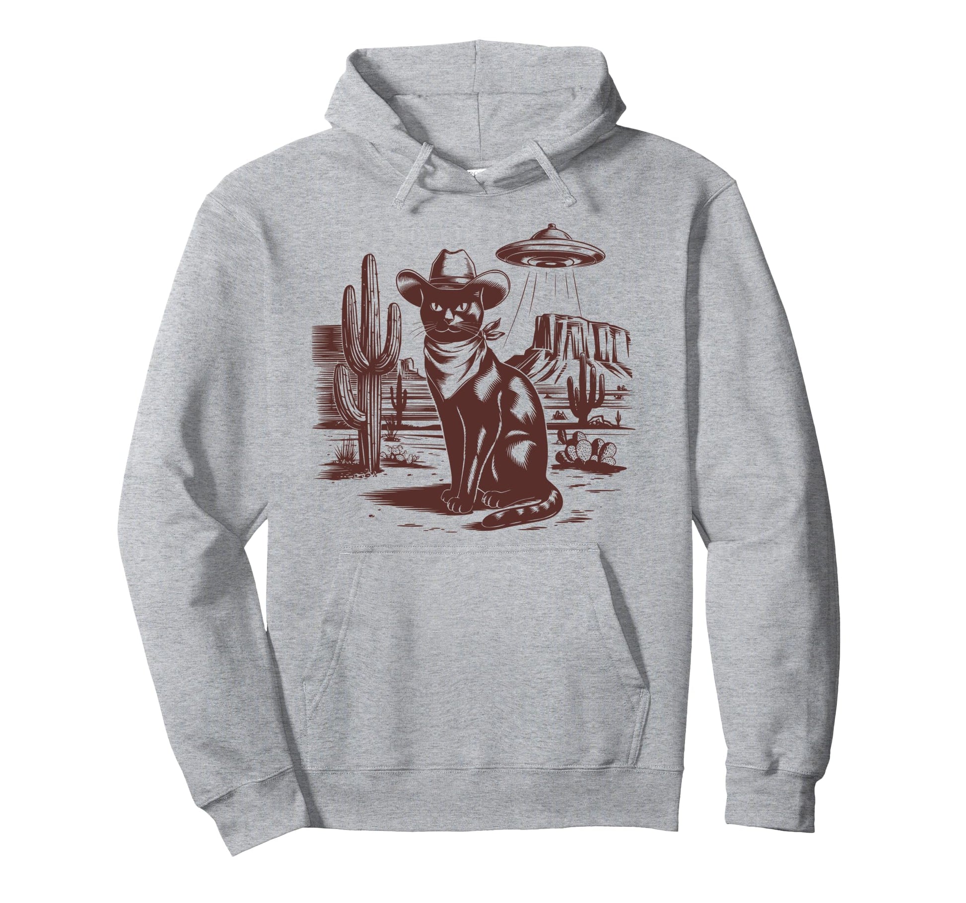 Black Cat Ufo Western Alien 90S Cowboy Hoodie - Aesthetic Graphic Men Women - T-Shirt, Sweatshirt, Hoodie