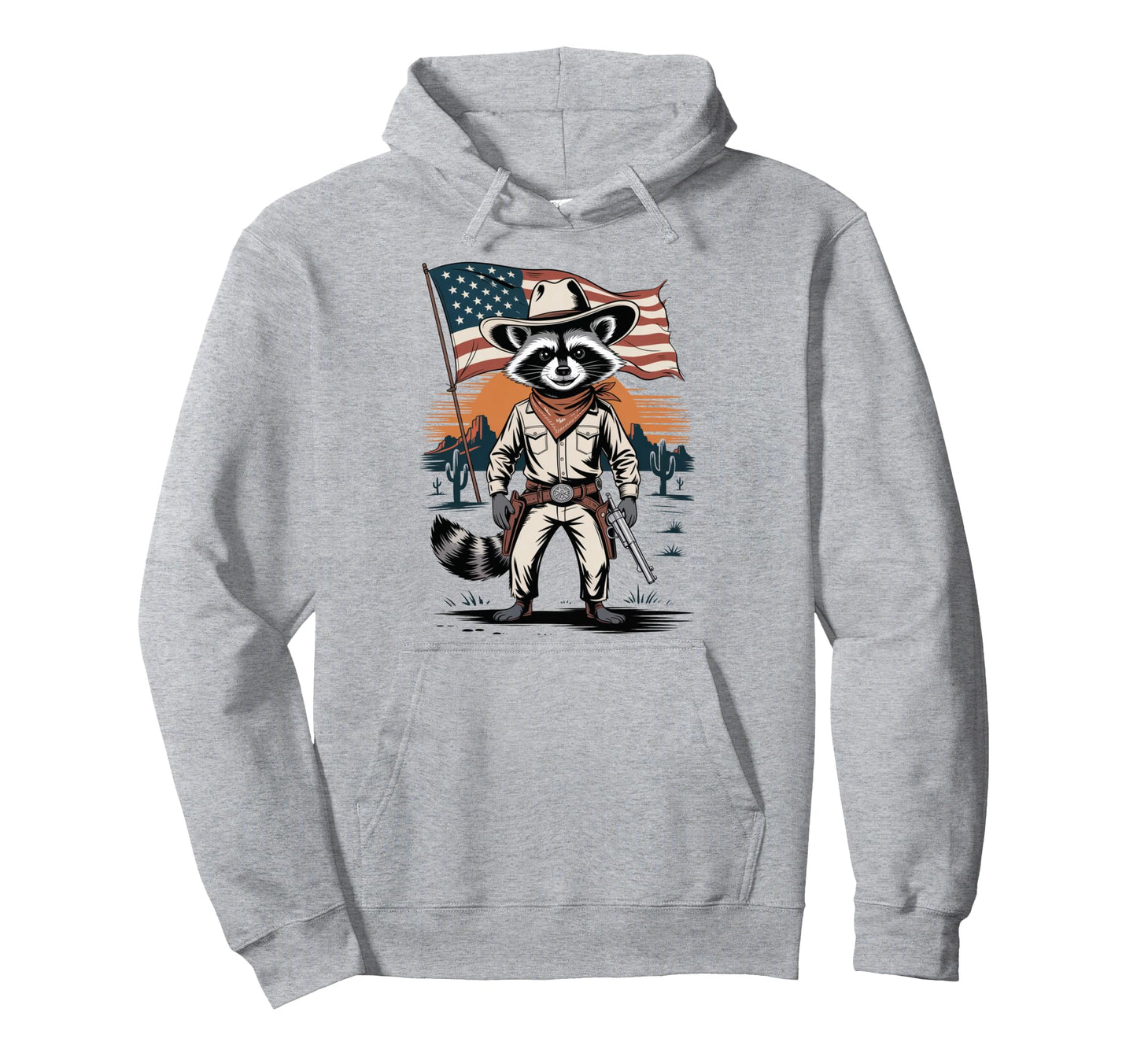 Racoon Cowboy Patriotic Usa Flag Western Hoodie - Unique Graphic Men Women - T-Shirt, Sweatshirt, Hoodie