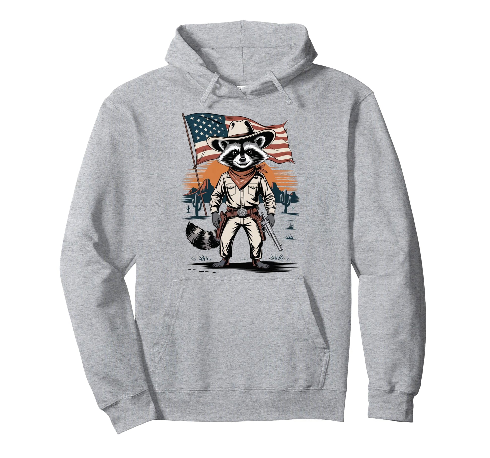 Racoon Cowboy Patriotic Usa Flag Western Hoodie - Unique Graphic Men Women - T-Shirt, Sweatshirt, Hoodie