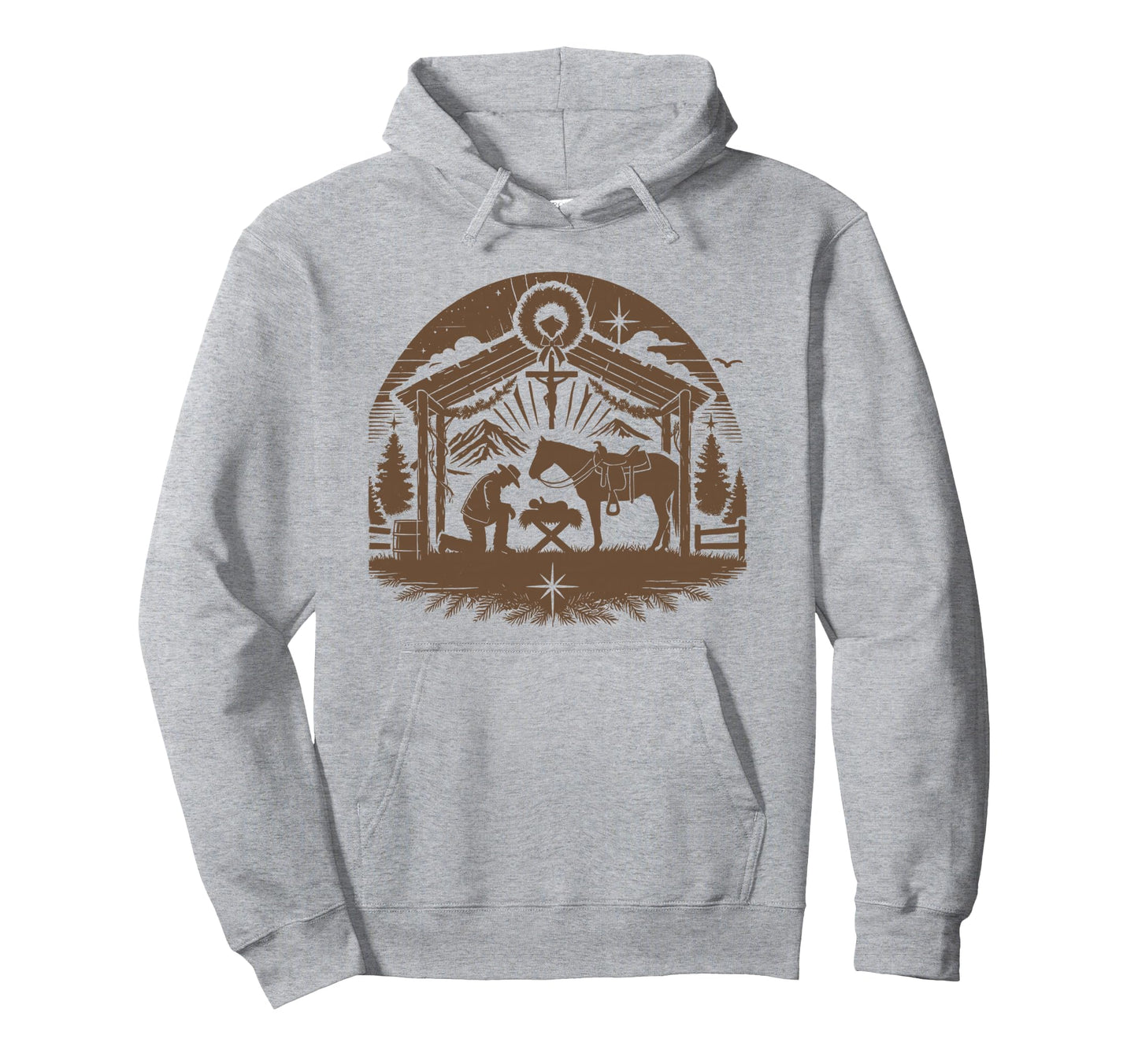 Praying Cowboy Nativity Christian Hoodie - Custom Art Print for Adults - T-Shirt, Sweatshirt, Hoodie
