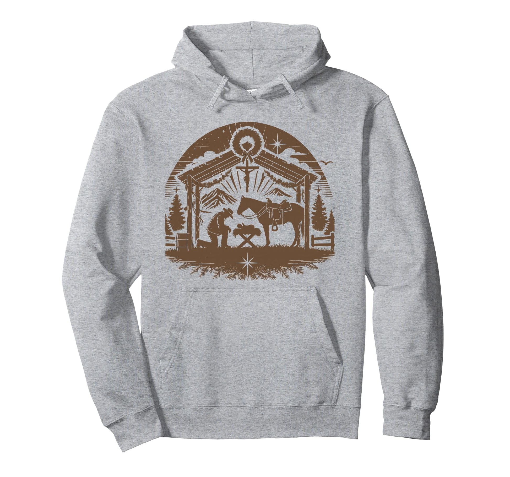 Praying Cowboy Nativity Christian Hoodie - Custom Art Print for Adults - T-Shirt, Sweatshirt, Hoodie
