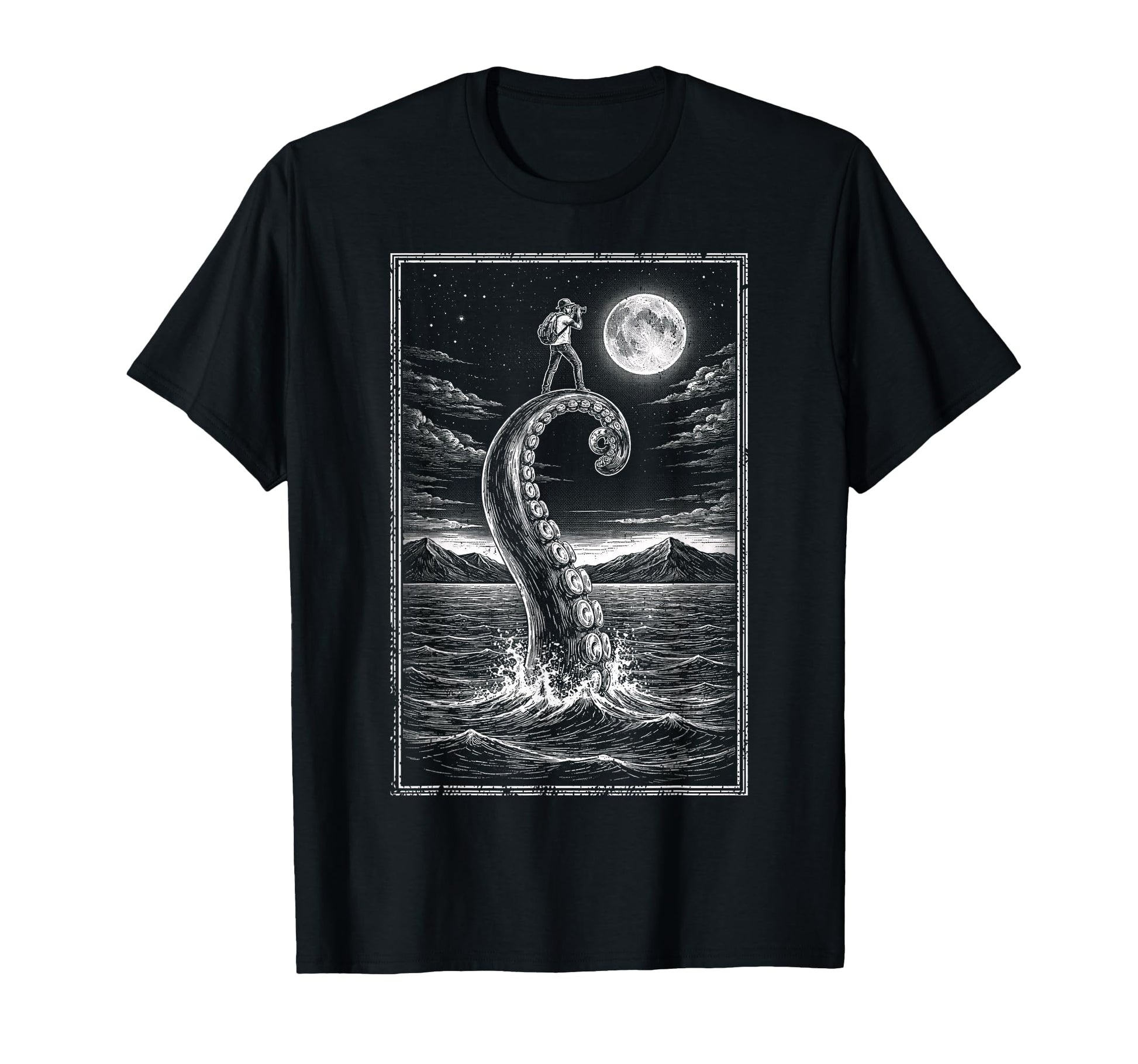 Photographer Octopus Moon Camera T-Shirt - Graphic Print Men Women - T-Shirt, Sweatshirt, Hoodie
