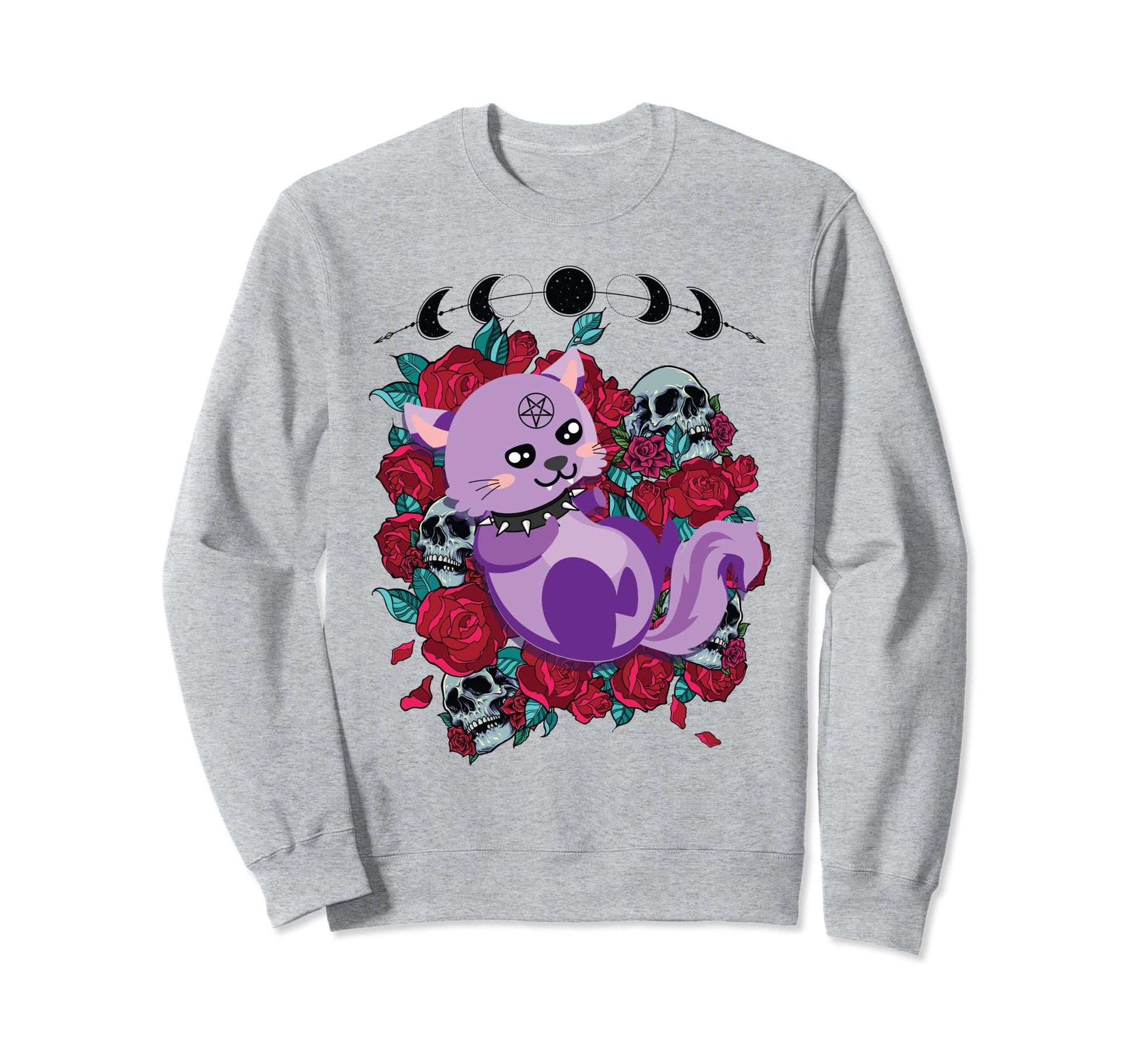 Cat Skull Roses Goth Cat Sweatshirt - Streetwear Style Unisex - T-Shirt, Sweatshirt, Hoodie