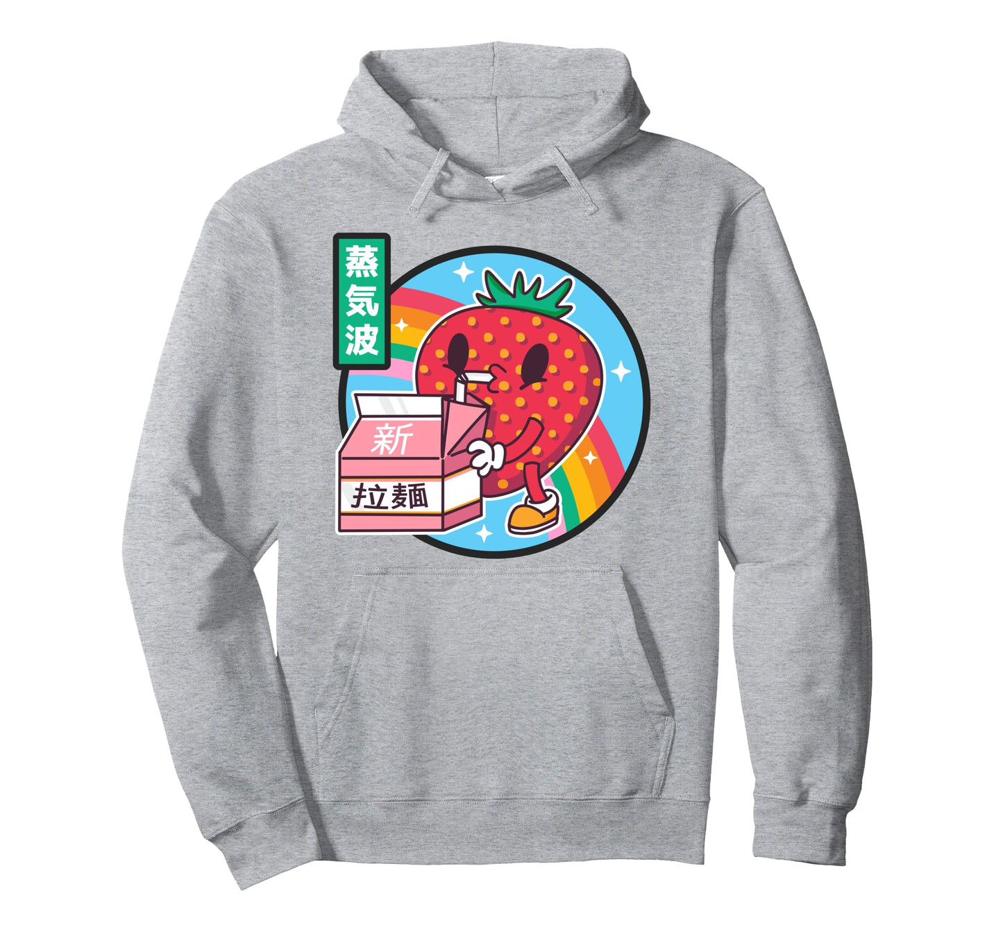Strawberry Milk Carton Kawaii Rainbow Hoodie - Trendy Graphic for Adults - T-Shirt, Sweatshirt, Hoodie