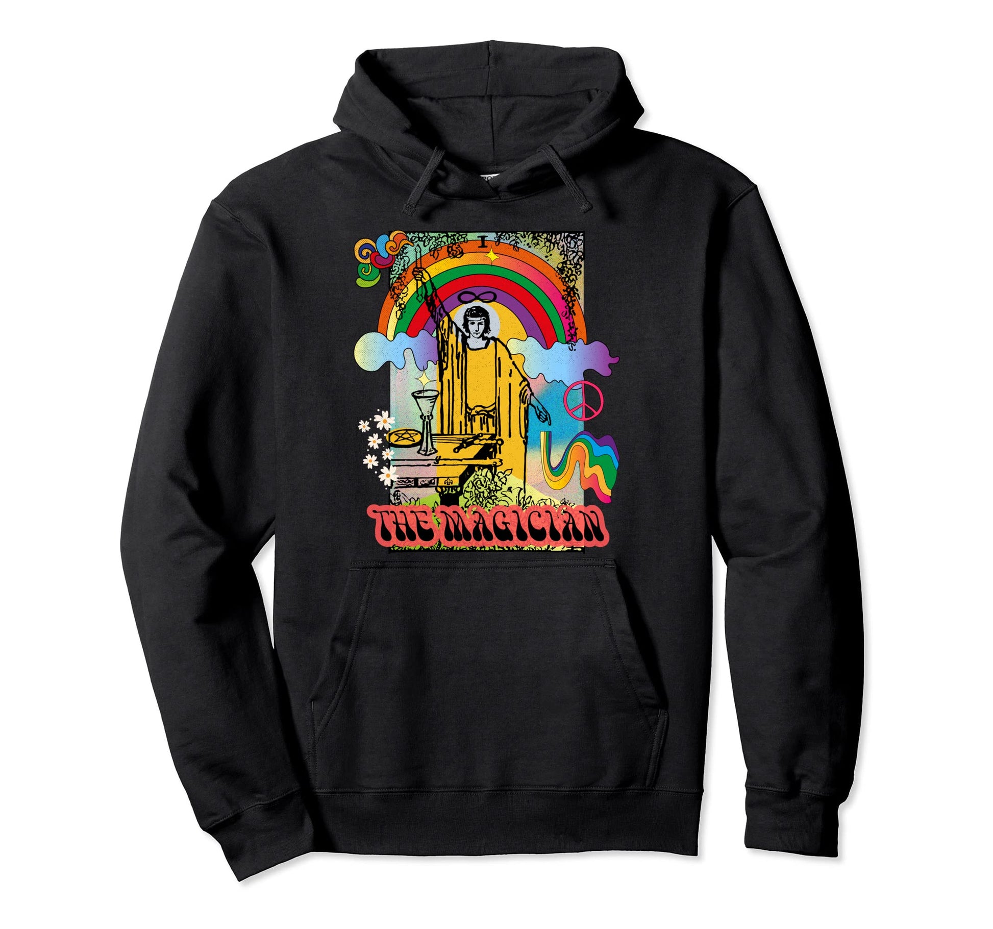 Tarot Card Magician Groovy Hippie Hoodie - Minimalist Print for Adults - T-Shirt, Sweatshirt, Hoodie