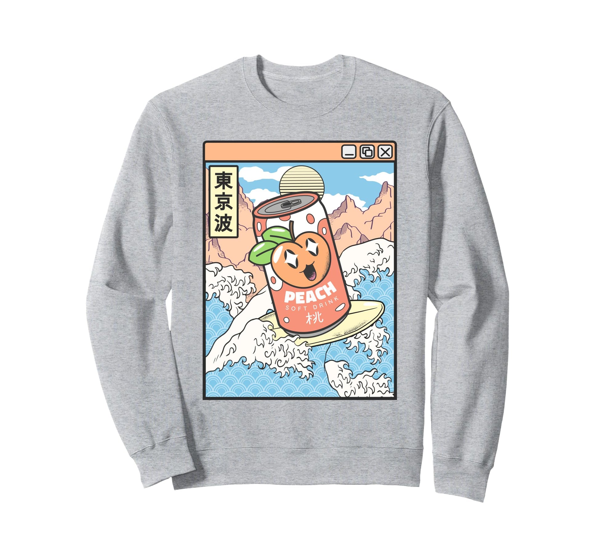 Surfing Peach Soda Japanese Waves Sweatshirt - Minimalist Print Unisex - T-Shirt, Sweatshirt, Hoodie