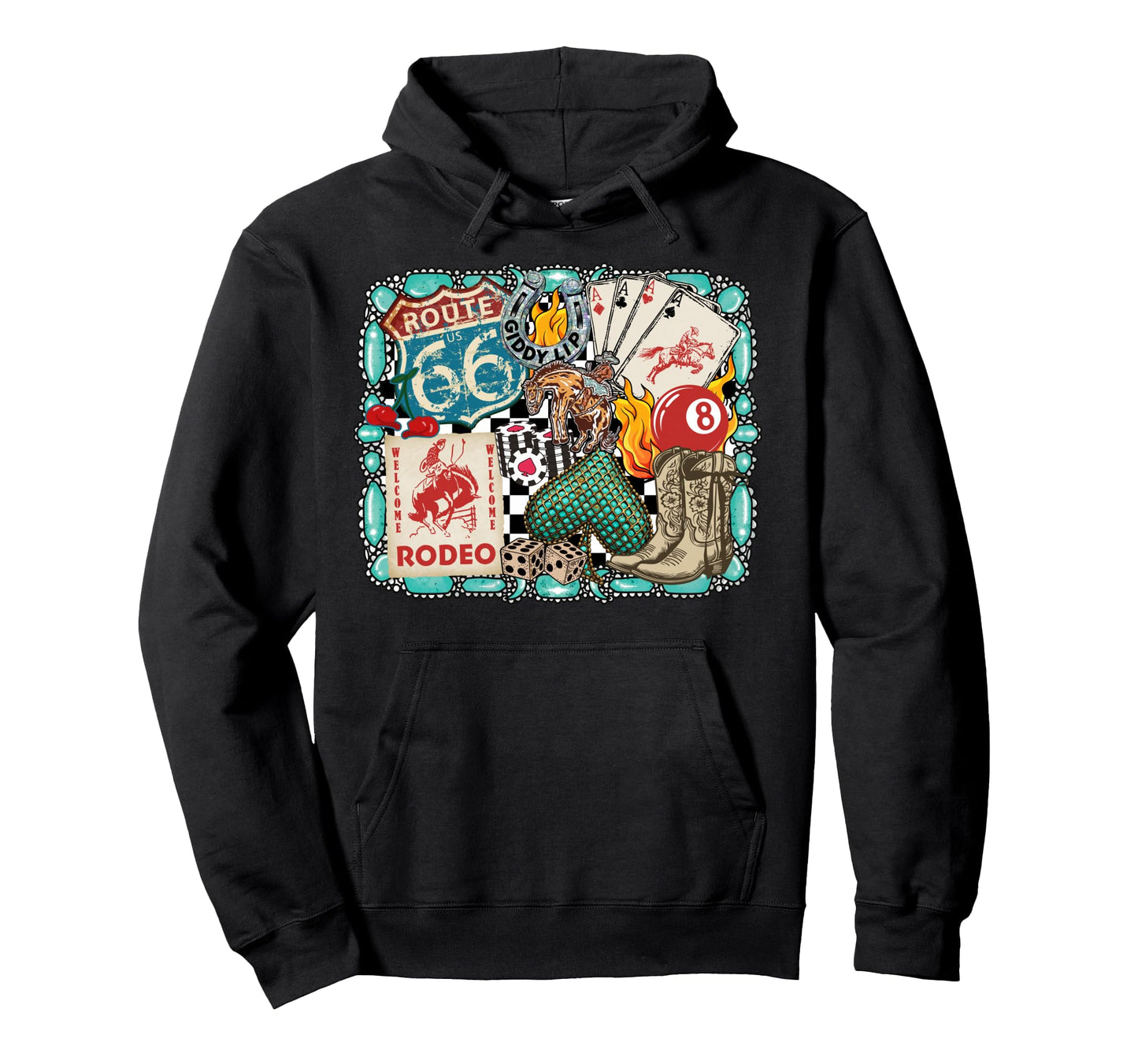 Western Rodeo Cowboy Giddy Up Turquoise Hoodie - Novelty Apparel Unisex - T-Shirt, Sweatshirt, Hoodie