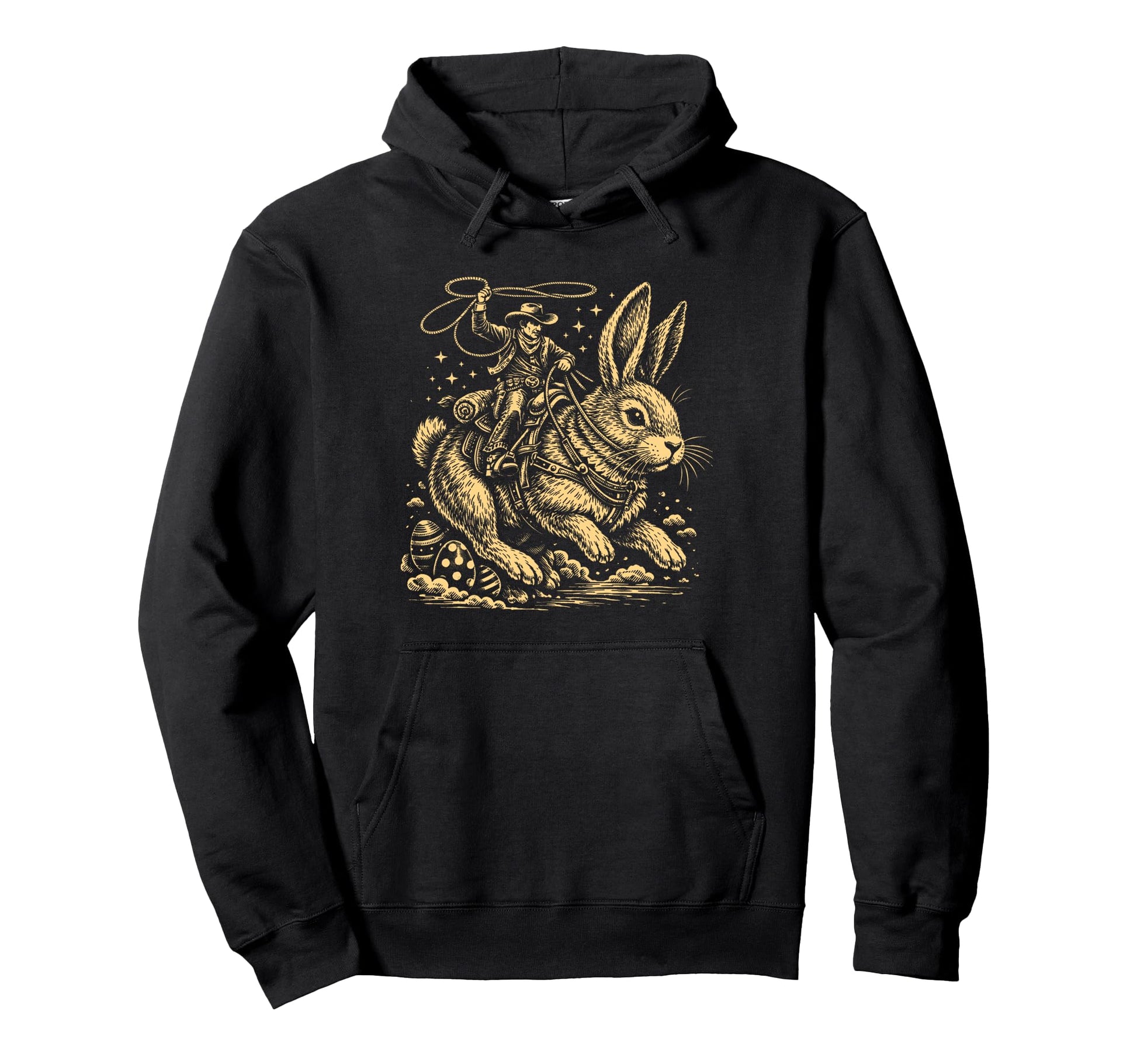 Funny Cowboy Easter Bunny Western Howdy Hoodie - Graphic Print Men Women - T-Shirt, Sweatshirt, Hoodie