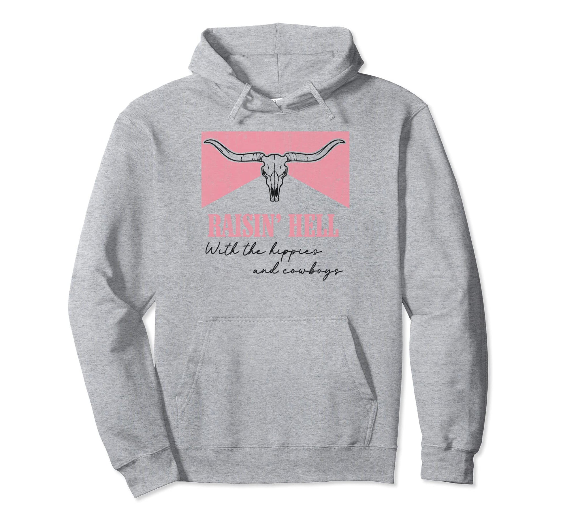Raisin Hell Hippies And Cowboys Bull Skull Hoodie - Custom Art Print Unisex - T-Shirt, Sweatshirt, Hoodie