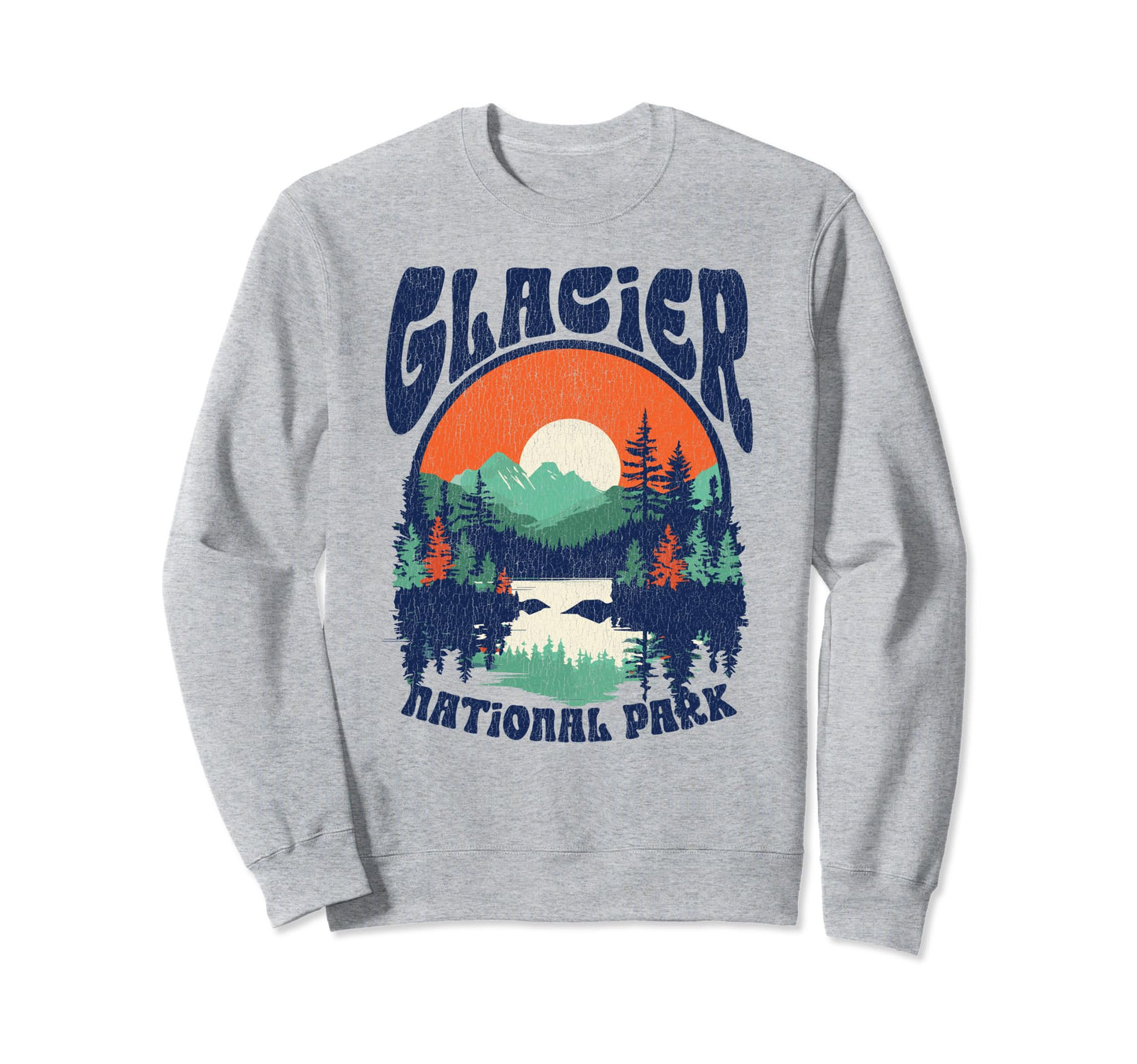 Distressed Glacier National Park 80S Sweatshirt - Graphic Print Unisex - T-Shirt, Sweatshirt, Hoodie