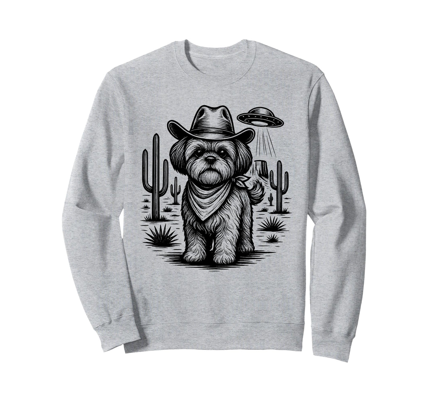 Cowboy Shih Tzu Dog Ufo Western Sweatshirt - Trendy Graphic Men Women - T-Shirt, Sweatshirt, Hoodie