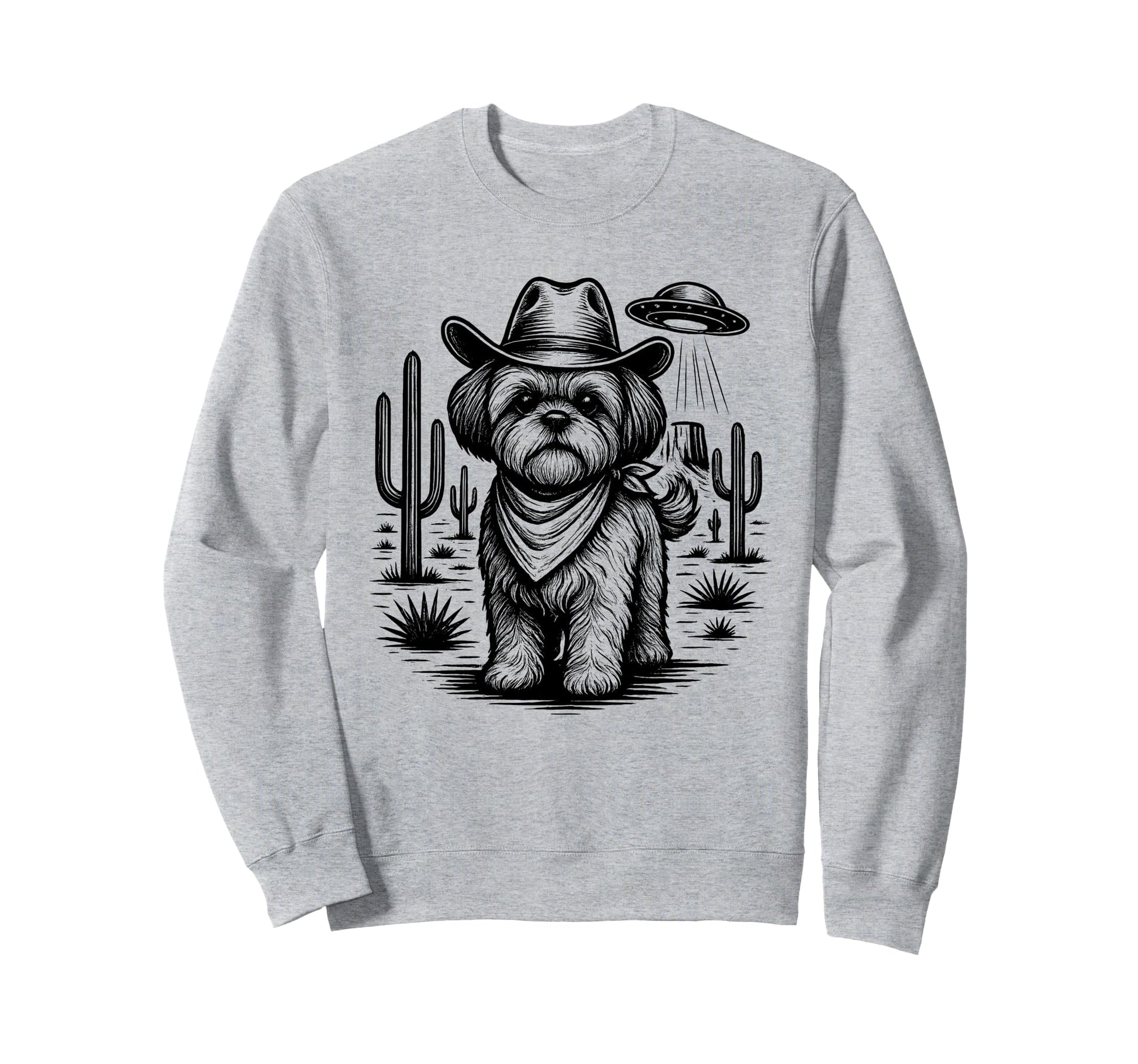 Cowboy Shih Tzu Dog Ufo Western Sweatshirt - Trendy Graphic Men Women - T-Shirt, Sweatshirt, Hoodie