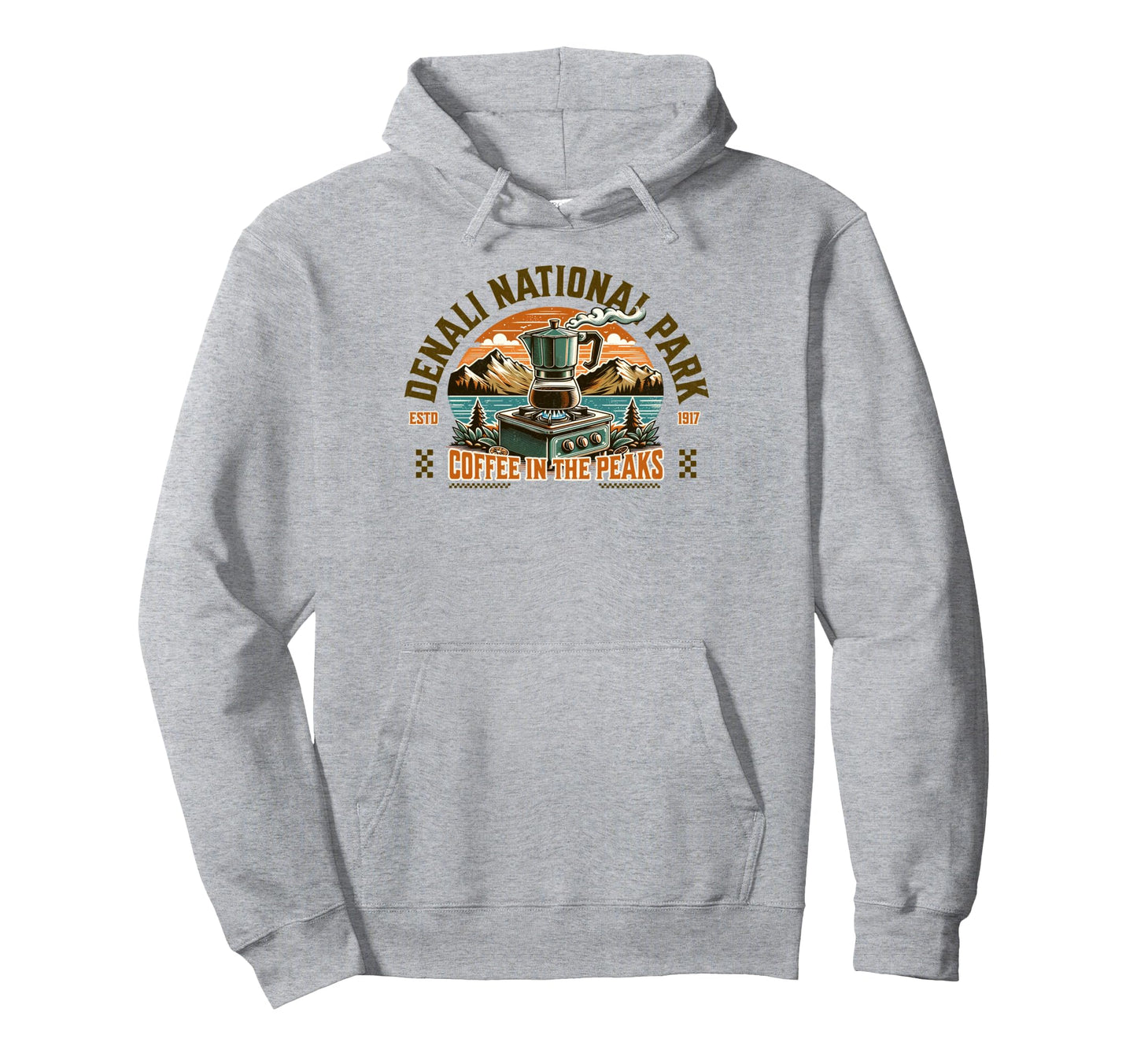 Coffee And Denali National Park Hiking Hoodie - Graphic Print Men Women - T-Shirt, Sweatshirt, Hoodie