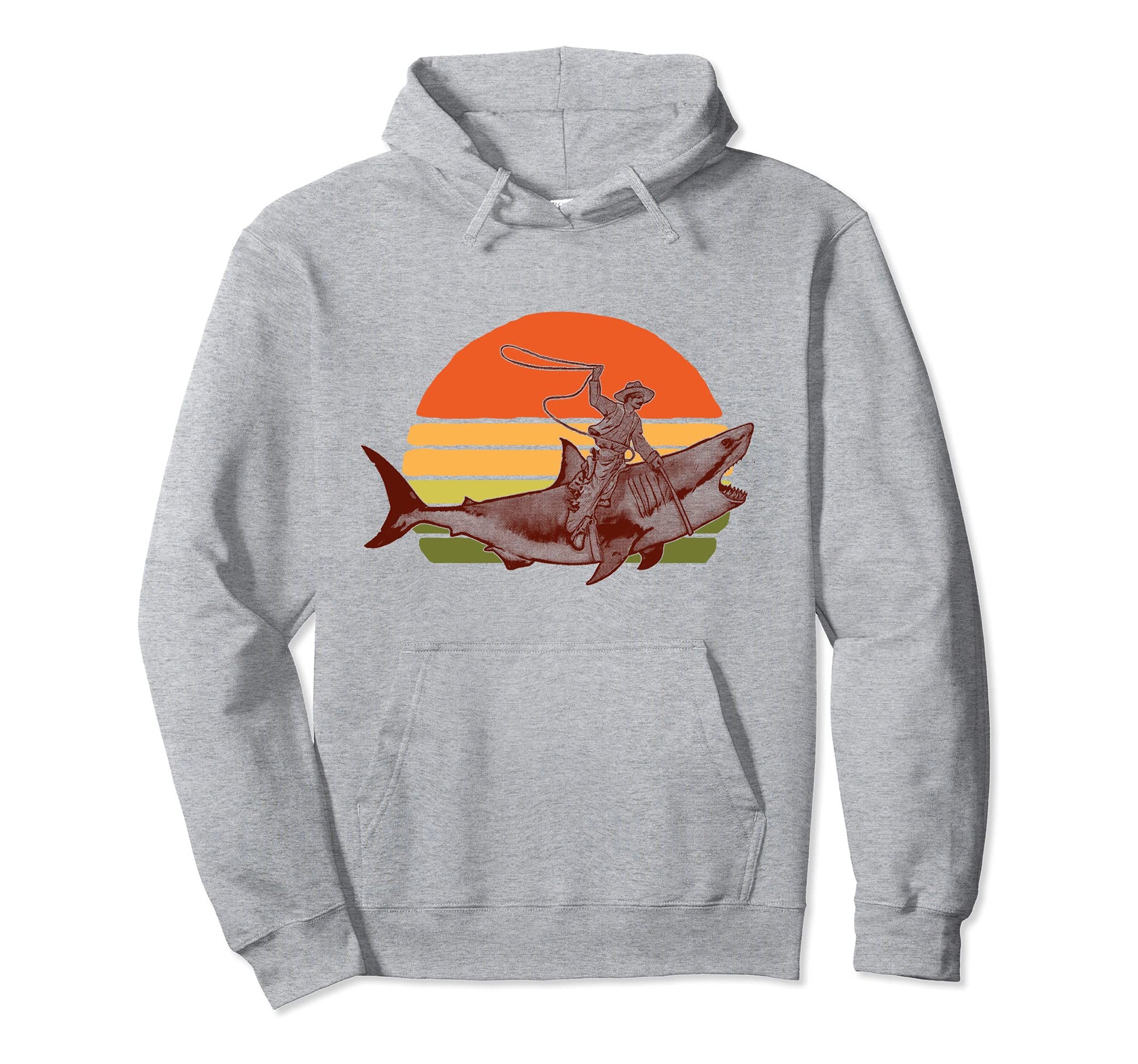 Shark Lover Rodeo Cowboy Riding Great White Hoodie - Trendy Graphic Unisex - T-Shirt, Sweatshirt, Hoodie