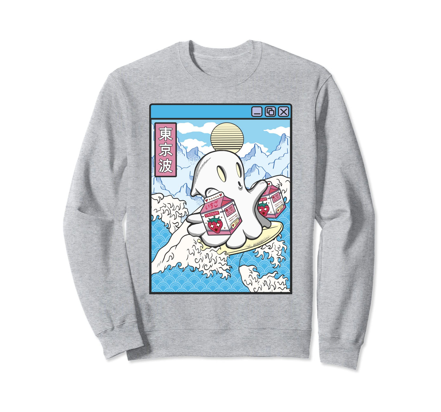 Surfing Ghost Strawberry Milk Sweatshirt - Aesthetic Graphic Unisex - T-Shirt, Sweatshirt, Hoodie