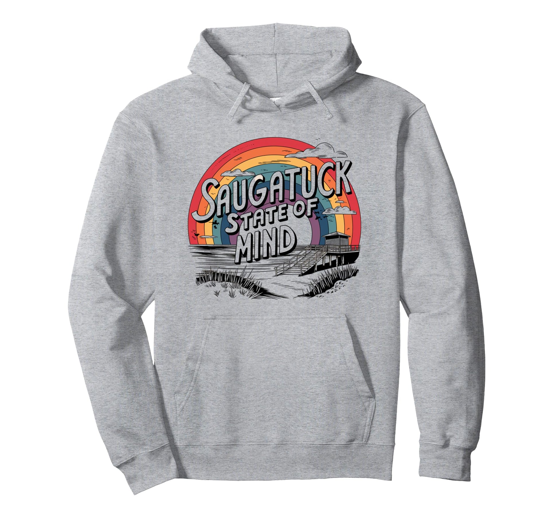 Saugatuck State Mind Rainbow Sunset Hoodie - Streetwear Style for Adults - T-Shirt, Sweatshirt, Hoodie