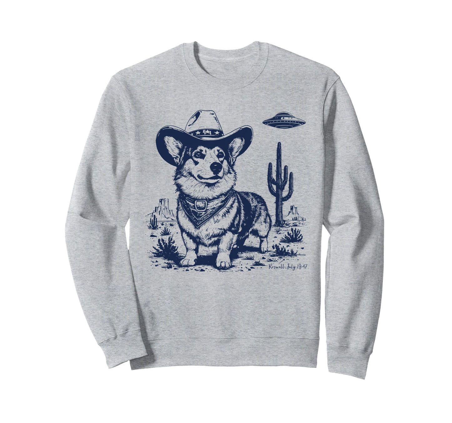 Funny 90S Western Cowboy Corgi Ufo Sweatshirt - Custom Art Print for Adults - T-Shirt, Sweatshirt, Hoodie