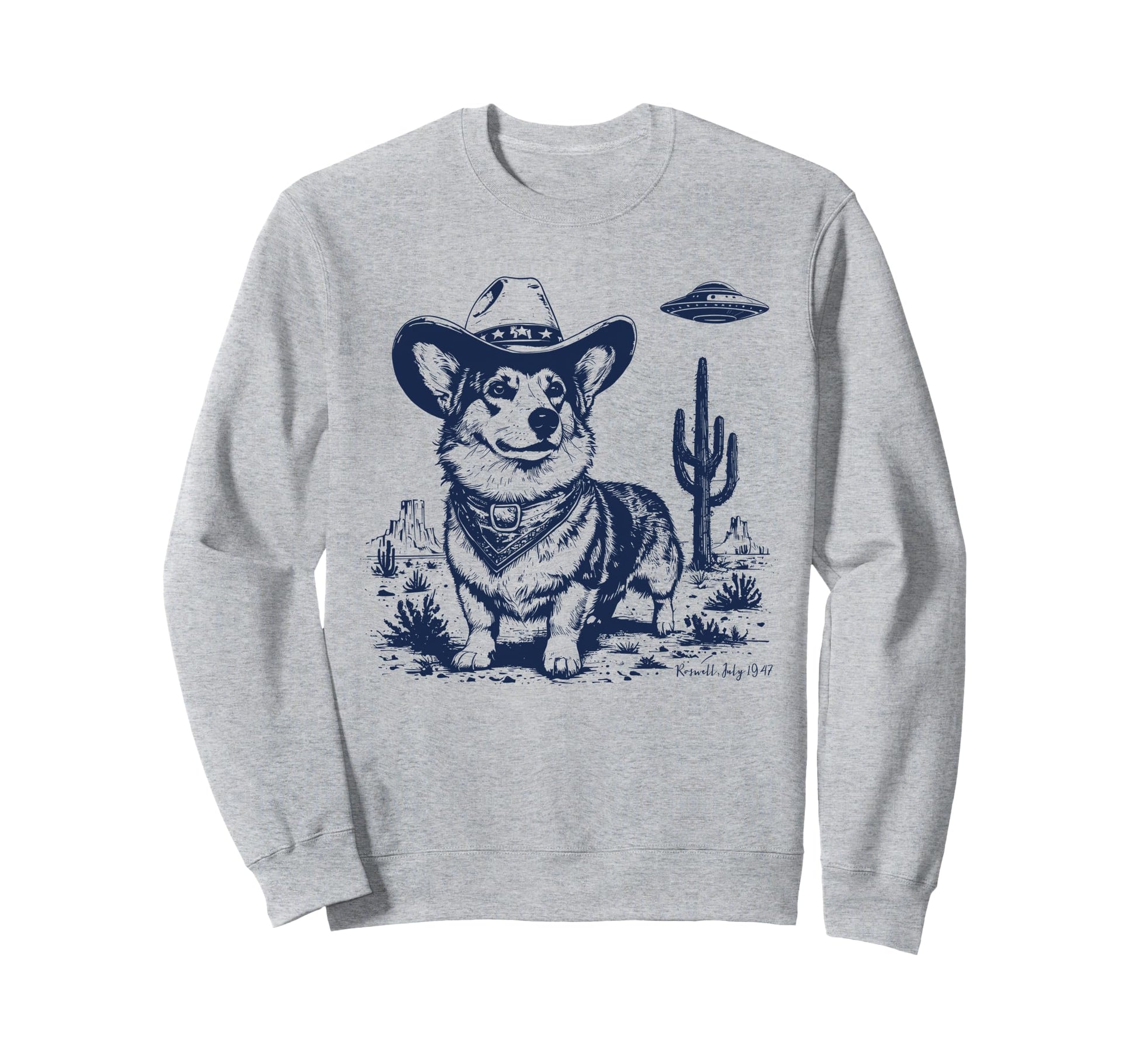 Funny 90S Western Cowboy Corgi Ufo Sweatshirt - Custom Art Print for Adults - T-Shirt, Sweatshirt, Hoodie