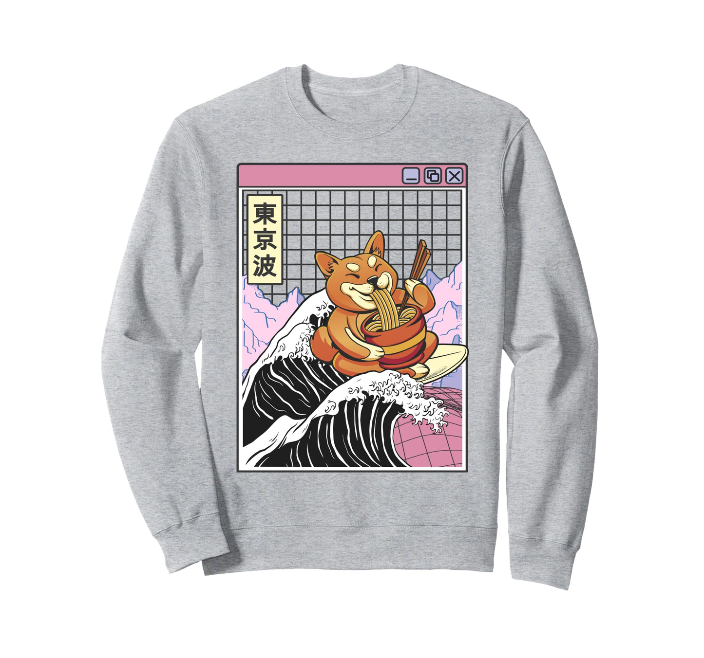 Shiba Inu Eating Ramen Surfing Sweatshirt - Novelty Apparel for Adults - T-Shirt, Sweatshirt, Hoodie