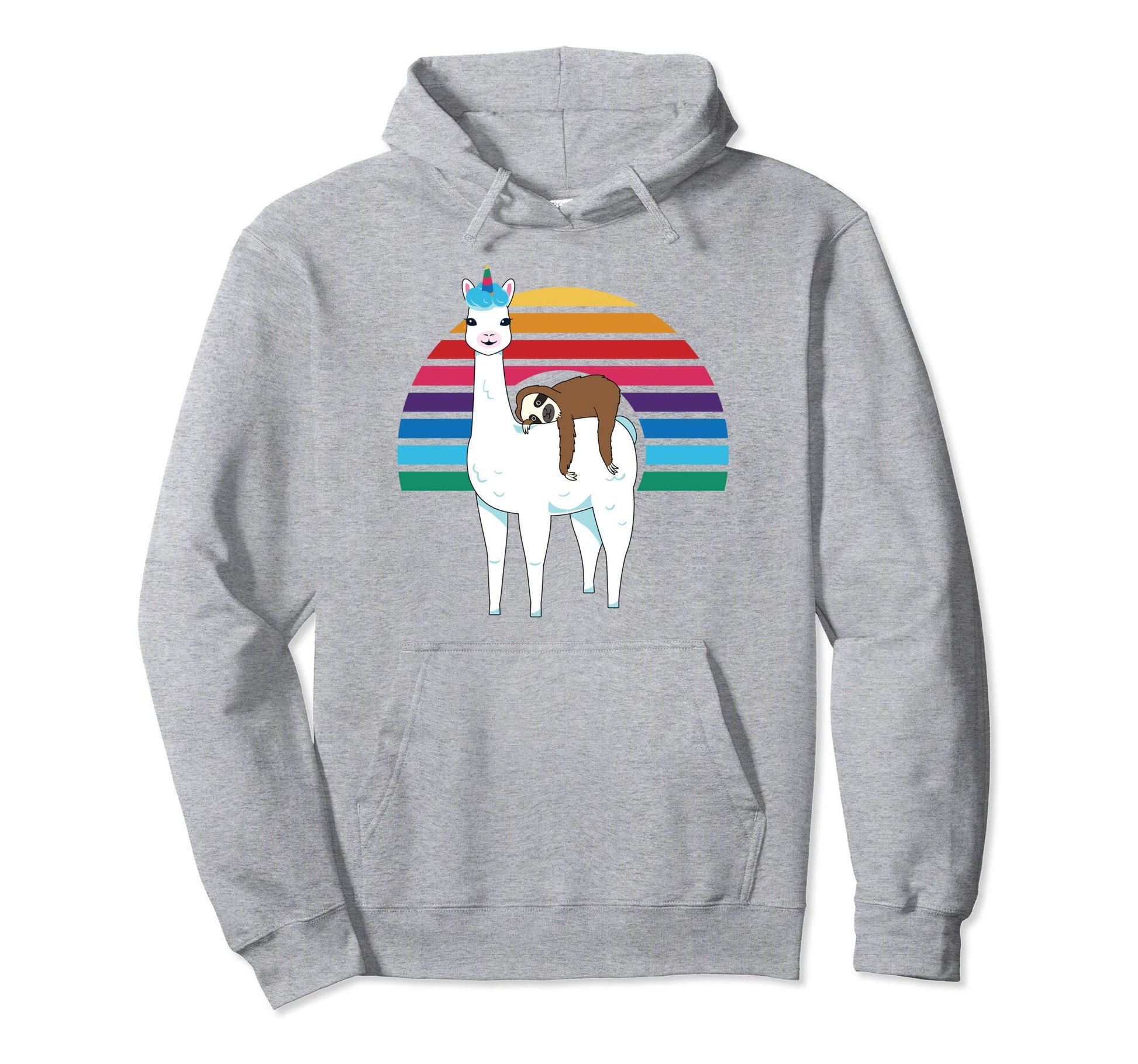 Funny Sloth Riding Unicorn Llama Rainbow Hoodie - Unique Graphic Unisex - T-Shirt, Sweatshirt, Hoodie