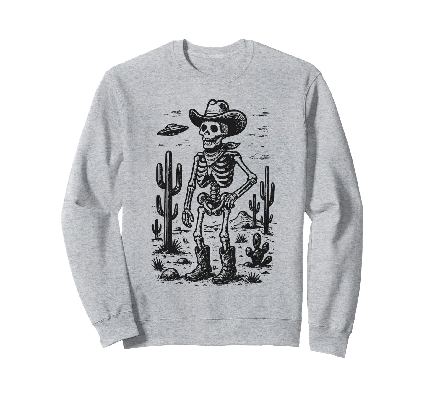Cowboy Skeleton Ufo Western Sweatshirt - Casual Everyday Wear Unisex - T-Shirt, Sweatshirt, Hoodie