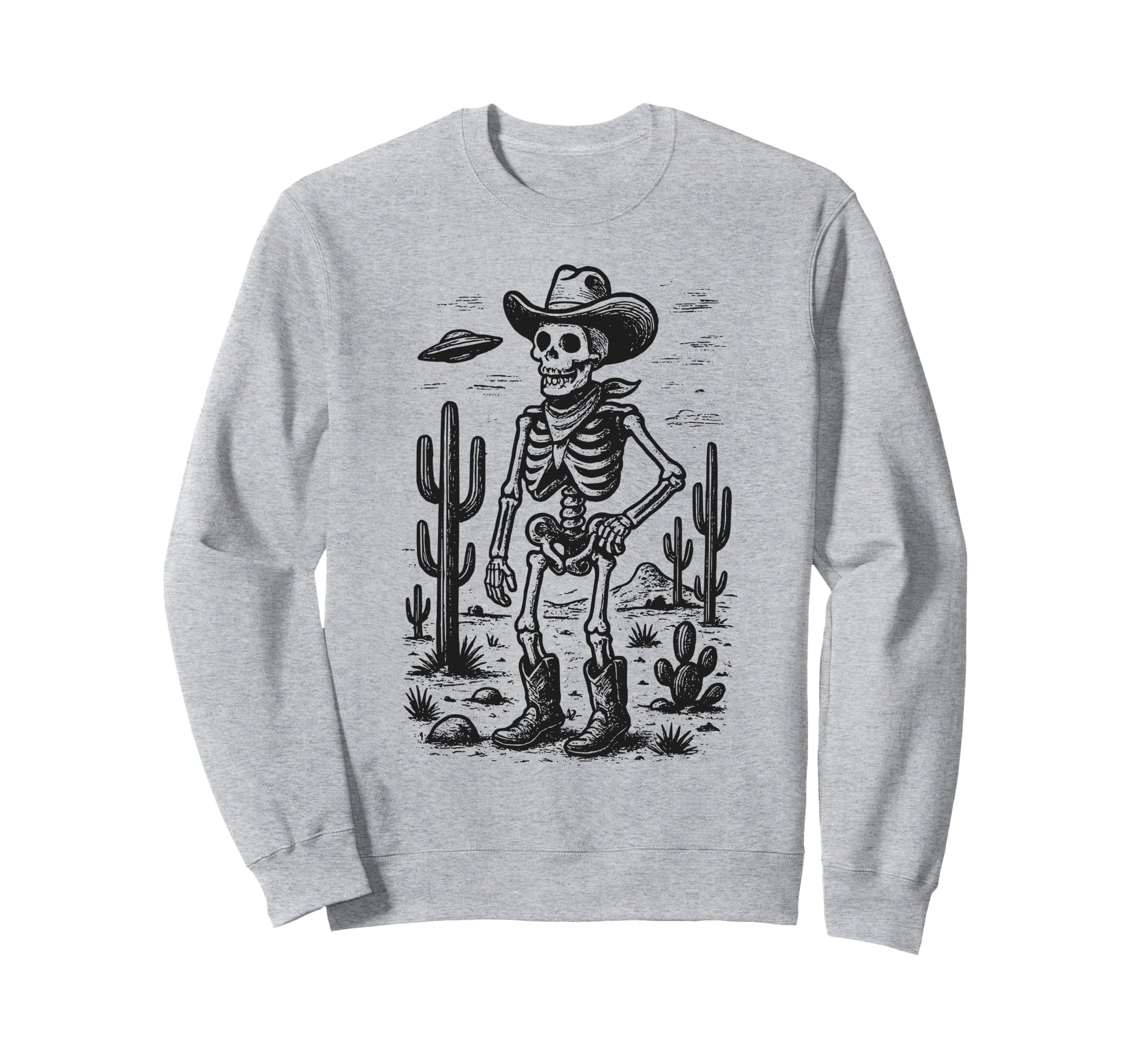 Cowboy Skeleton Ufo Western Sweatshirt - Casual Everyday Wear Unisex - T-Shirt, Sweatshirt, Hoodie