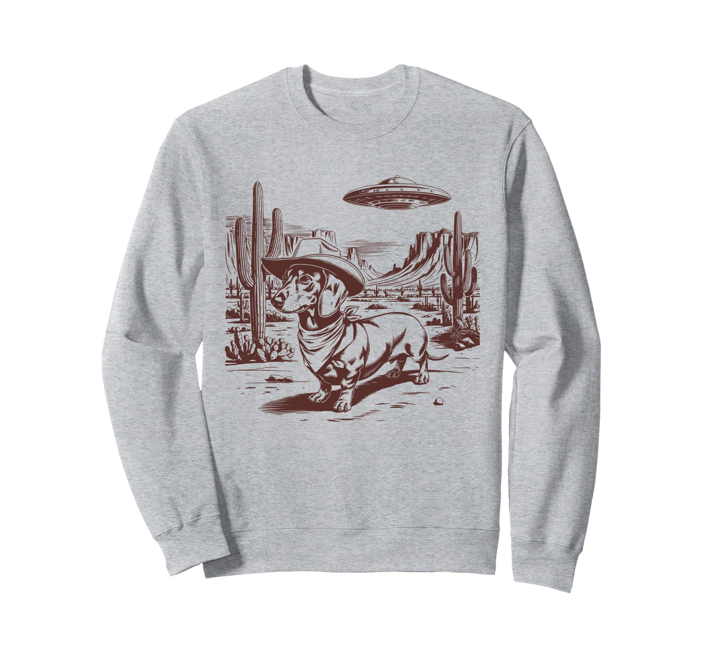 Dachshund Ufo Western Alien 90S Sweatshirt - Minimalist Print for Adults - T-Shirt, Sweatshirt, Hoodie