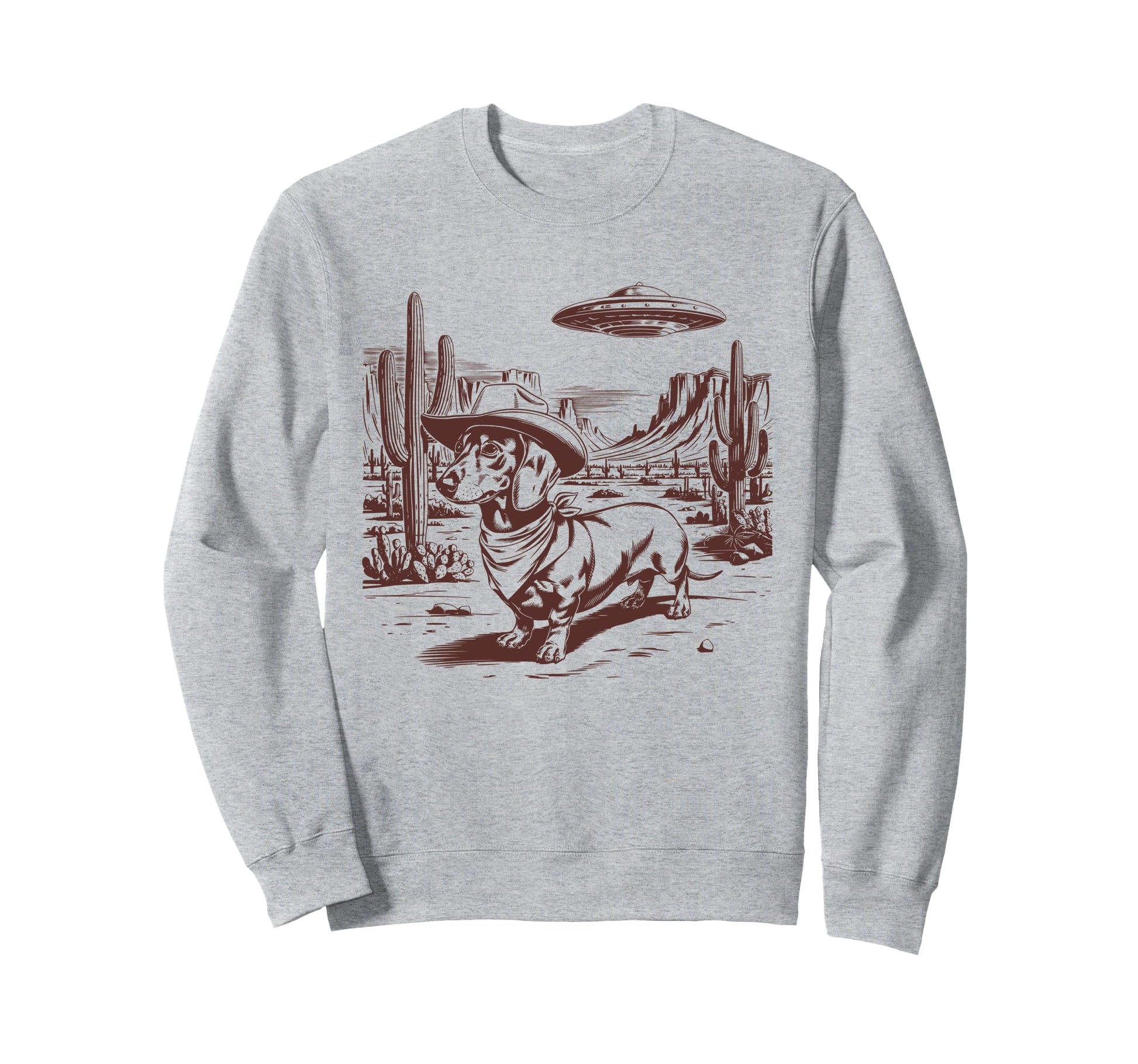 Dachshund Ufo Western Alien 90S Sweatshirt - Minimalist Print for Adults - T-Shirt, Sweatshirt, Hoodie