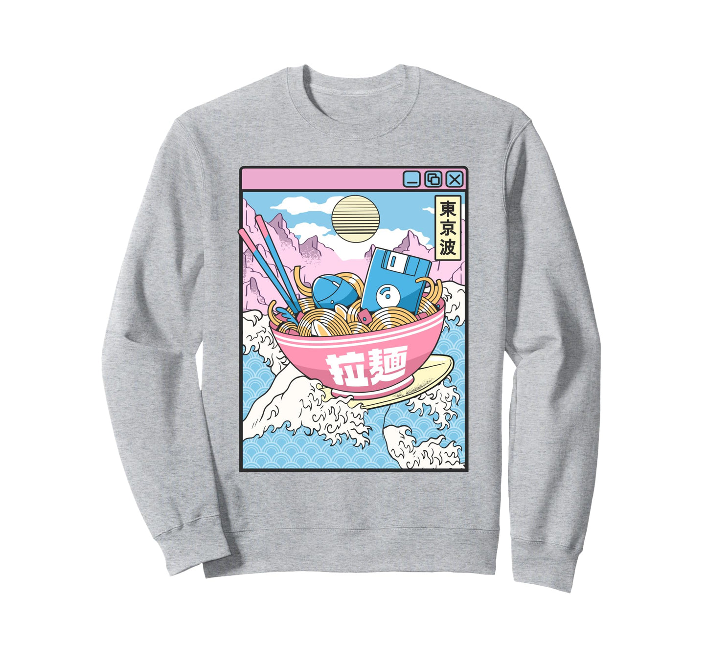 Digital Ramen Bowl Surfing Japanese Sweatshirt - Minimalist Print Unisex - T-Shirt, Sweatshirt, Hoodie