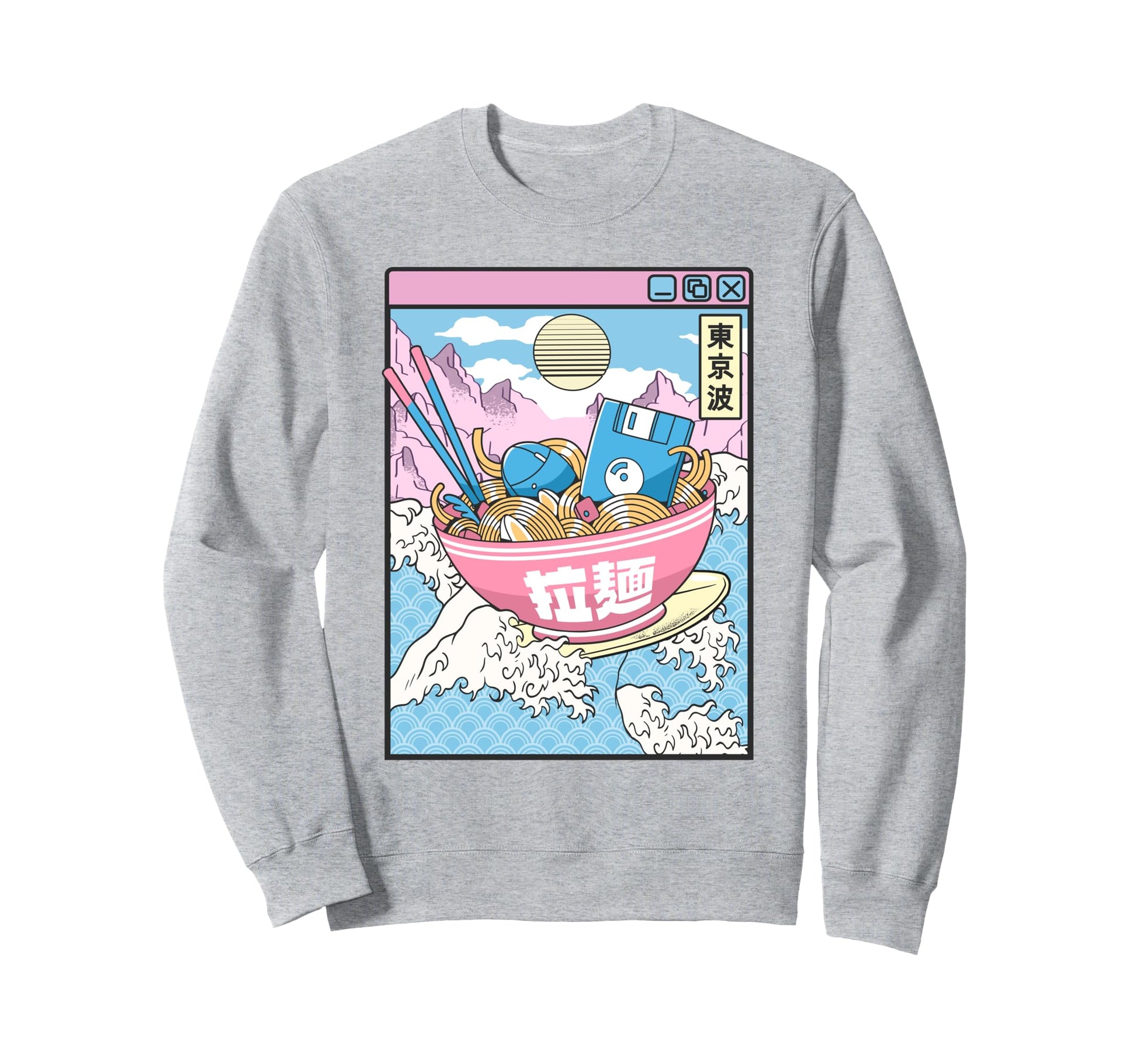 Digital Ramen Bowl Surfing Japanese Sweatshirt - Minimalist Print Unisex - T-Shirt, Sweatshirt, Hoodie
