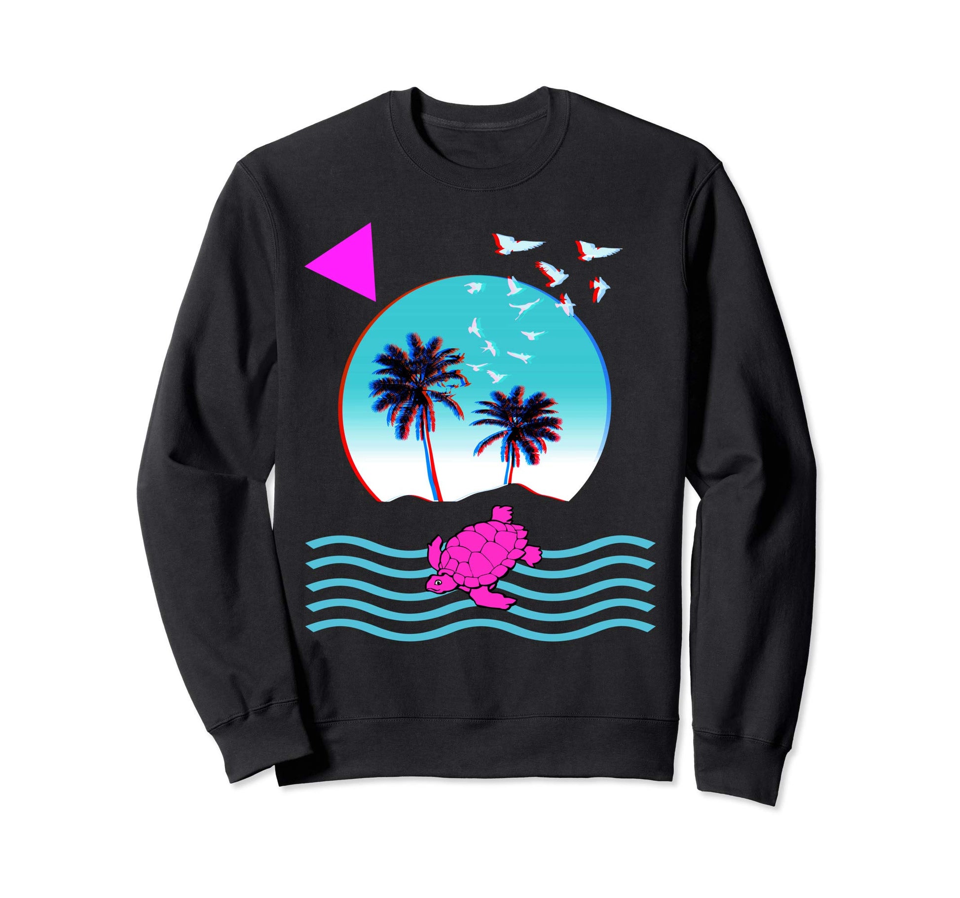 Sea Turtle Sunset Palm Tree Vaporwave Sweatshirt - Minimalist Print Unisex - T-Shirt, Sweatshirt, Hoodie