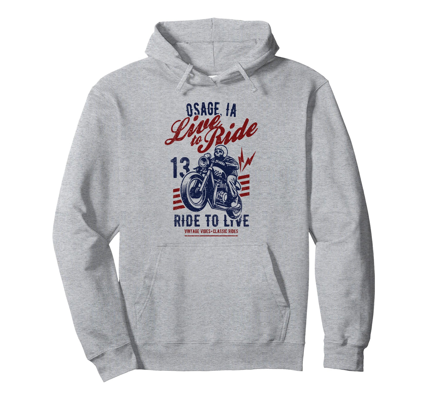 Osage Iowa Motorcycle Skull Rider Hoodie - Casual Everyday Wear Men Women - T-Shirt, Sweatshirt, Hoodie