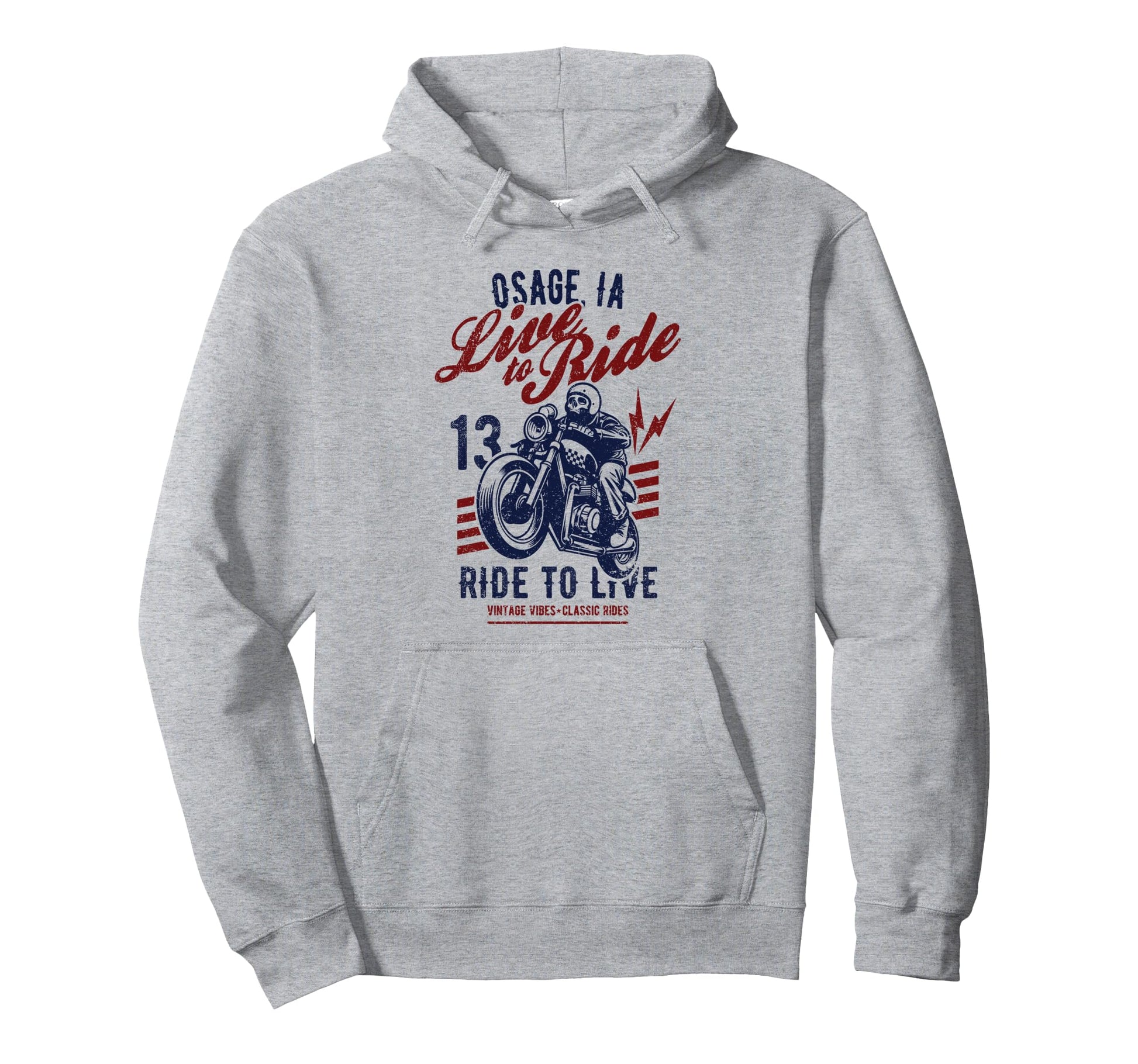 Osage Iowa Motorcycle Skull Rider Hoodie - Casual Everyday Wear Men Women - T-Shirt, Sweatshirt, Hoodie