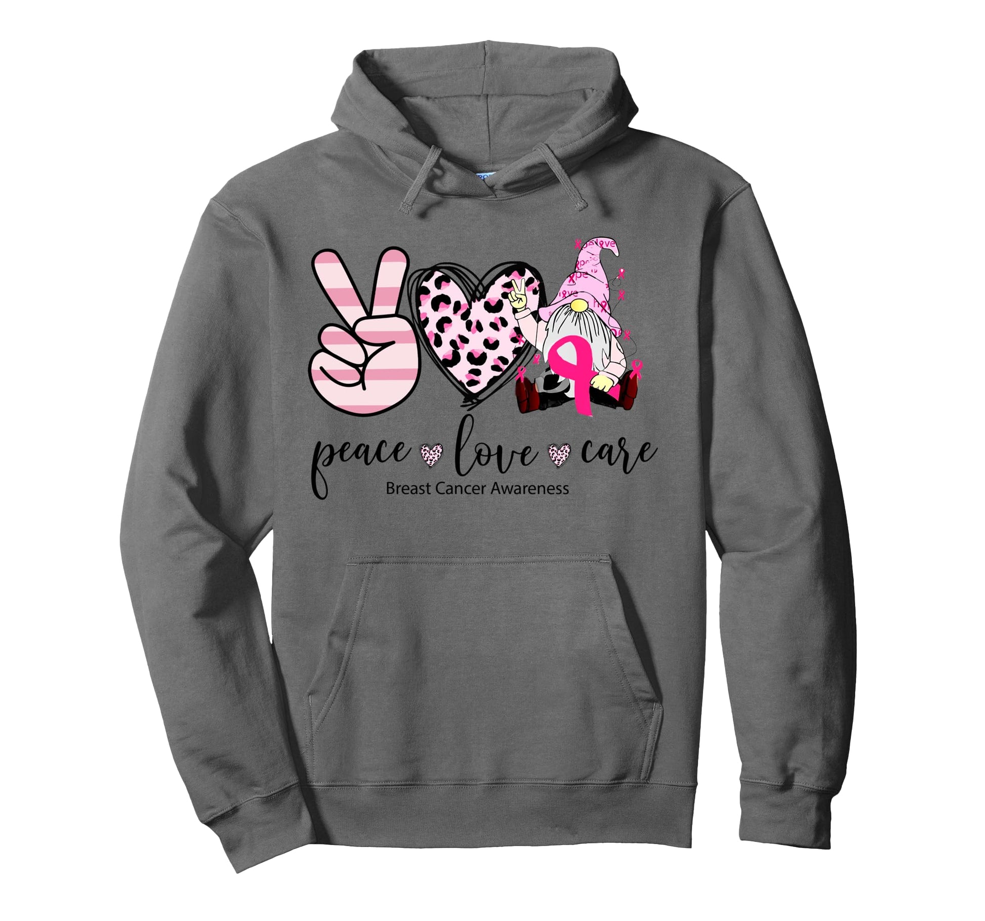 Breast Cancer Awareness Peace Love Hoodie - Custom Art Print for Adults - T-Shirt, Sweatshirt, Hoodie
