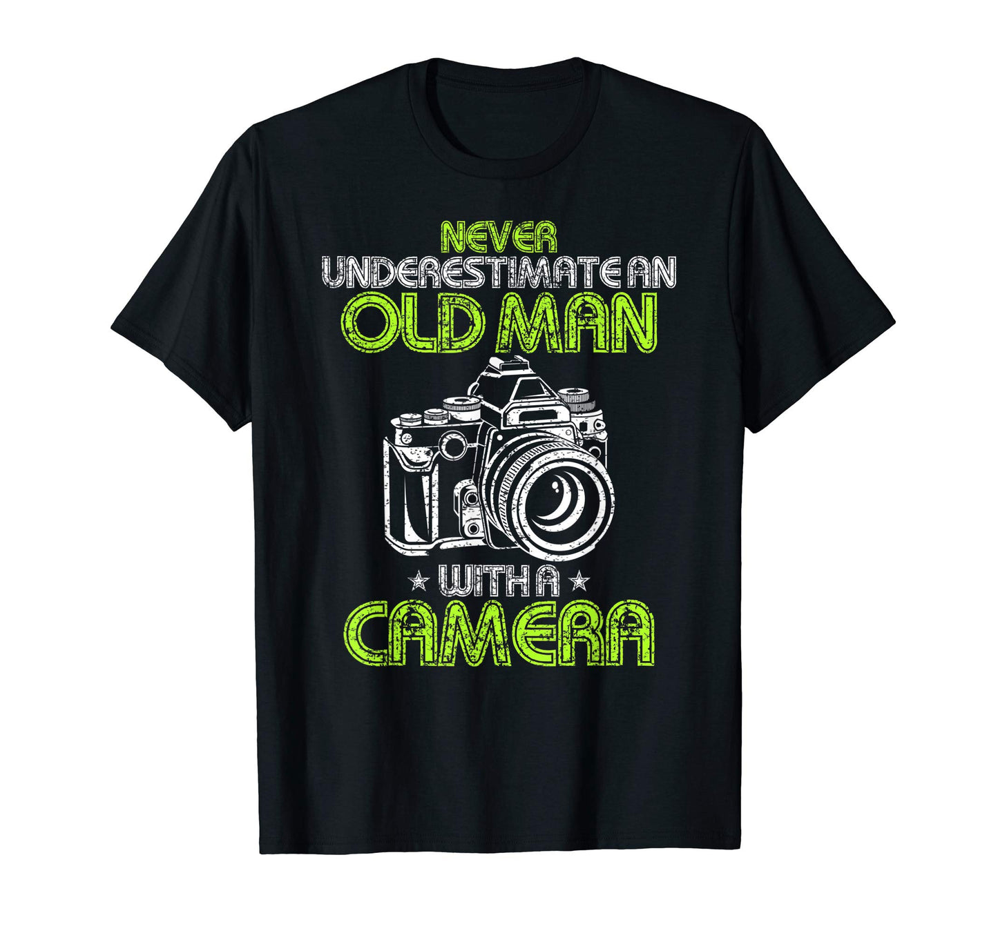 Mens Never Underestimate Old Camera T-Shirt - Minimalist Print for Adults - T-Shirt, Sweatshirt, Hoodie