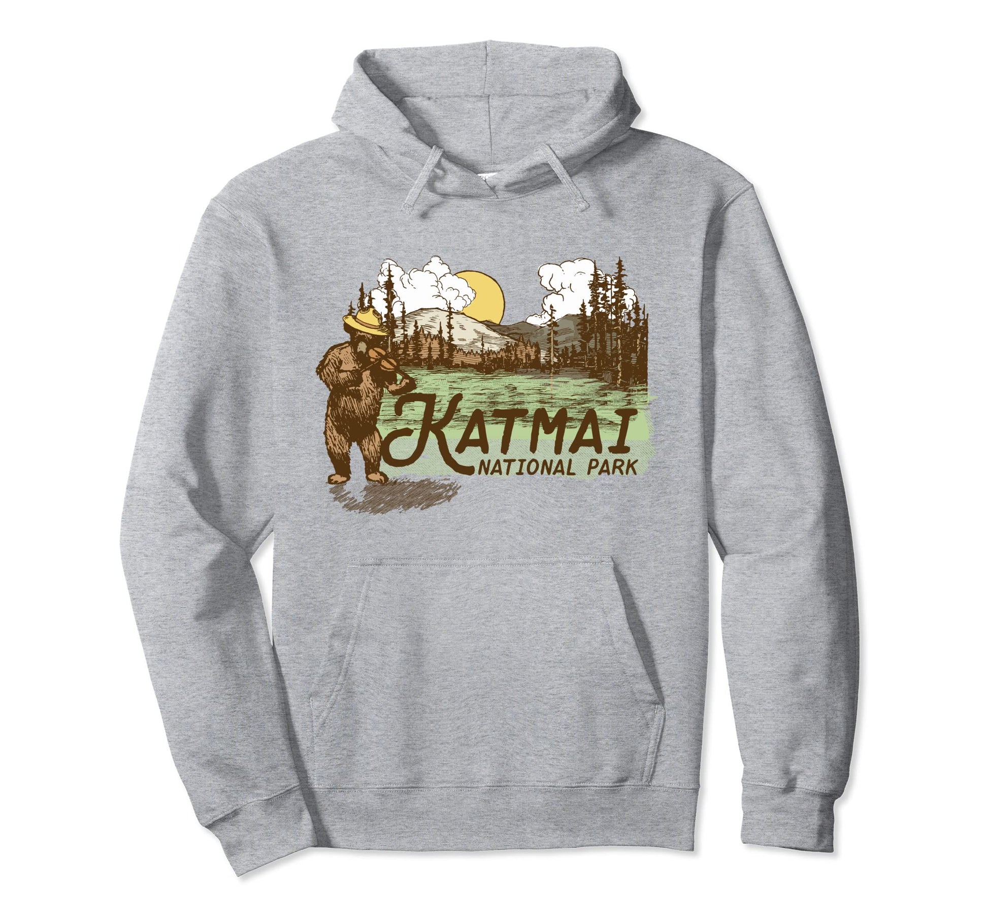 Katmai National Park Alaska Fiddle Bear Hoodie - Minimalist Print Unisex - T-Shirt, Sweatshirt, Hoodie