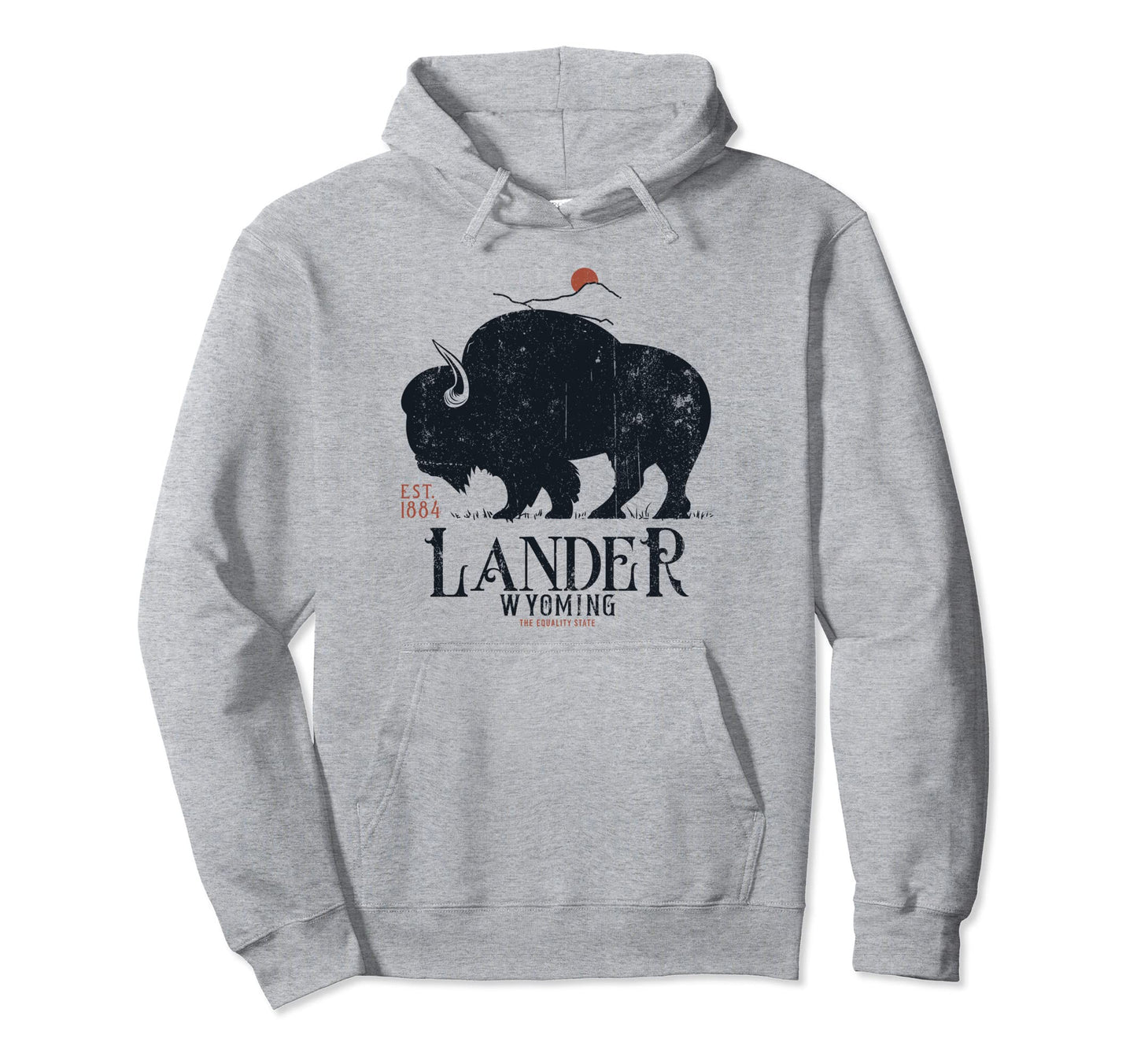 Lander Wyoming Mountains Bison Western Hoodie - Trendy Graphic Unisex - T-Shirt, Sweatshirt, Hoodie