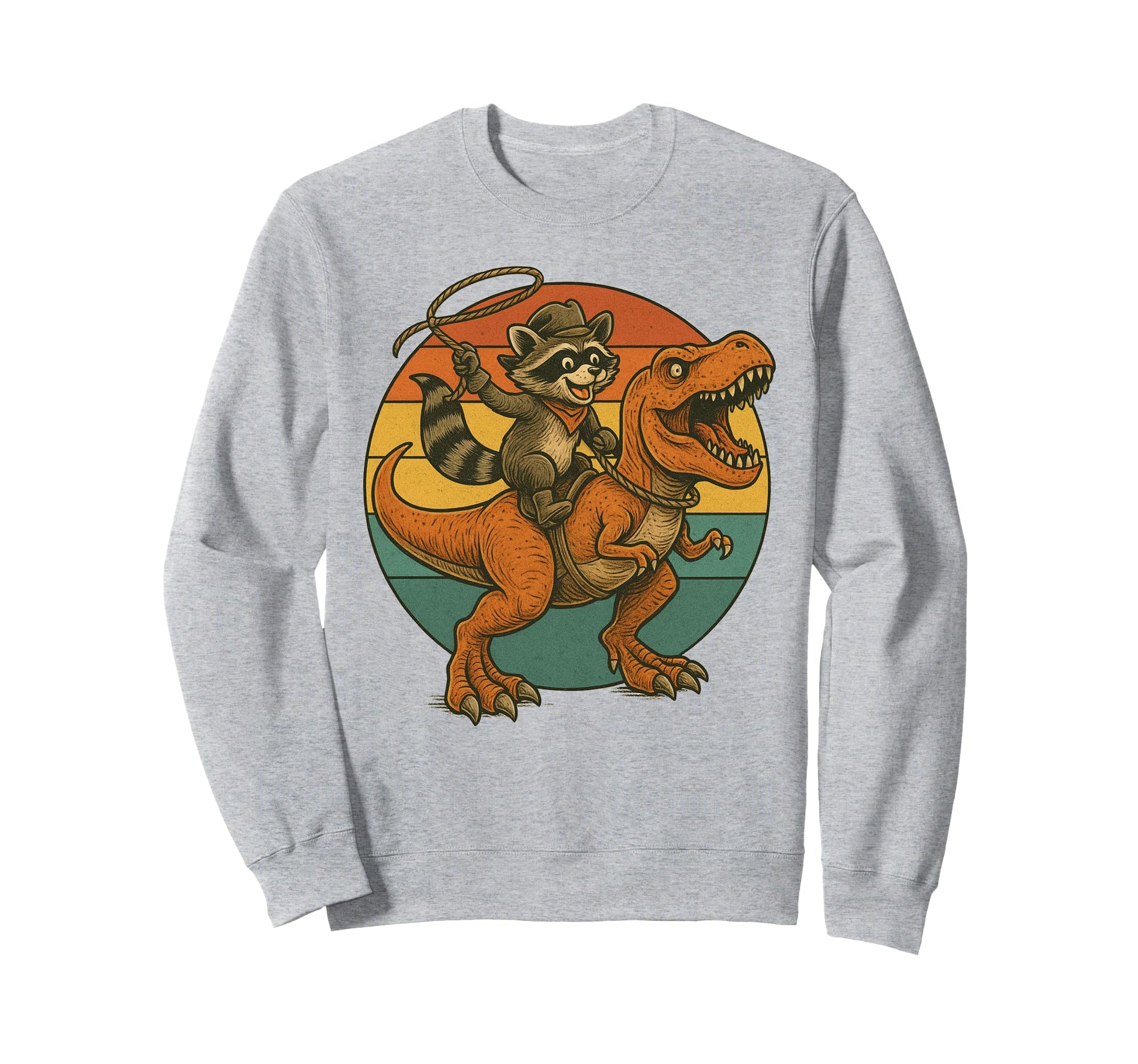 Cowboy Raccoon Riding T Rex Funny Sweatshirt - Graphic Print for Adults - T-Shirt, Sweatshirt, Hoodie