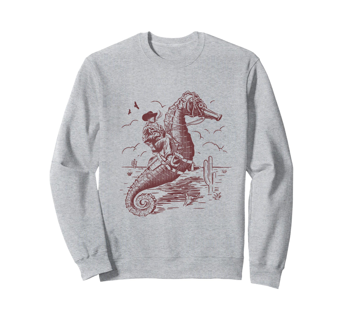 Surreal Cowboy Riding Sea Horse Sweatshirt - Graphic Print Men Women - T-Shirt, Sweatshirt, Hoodie