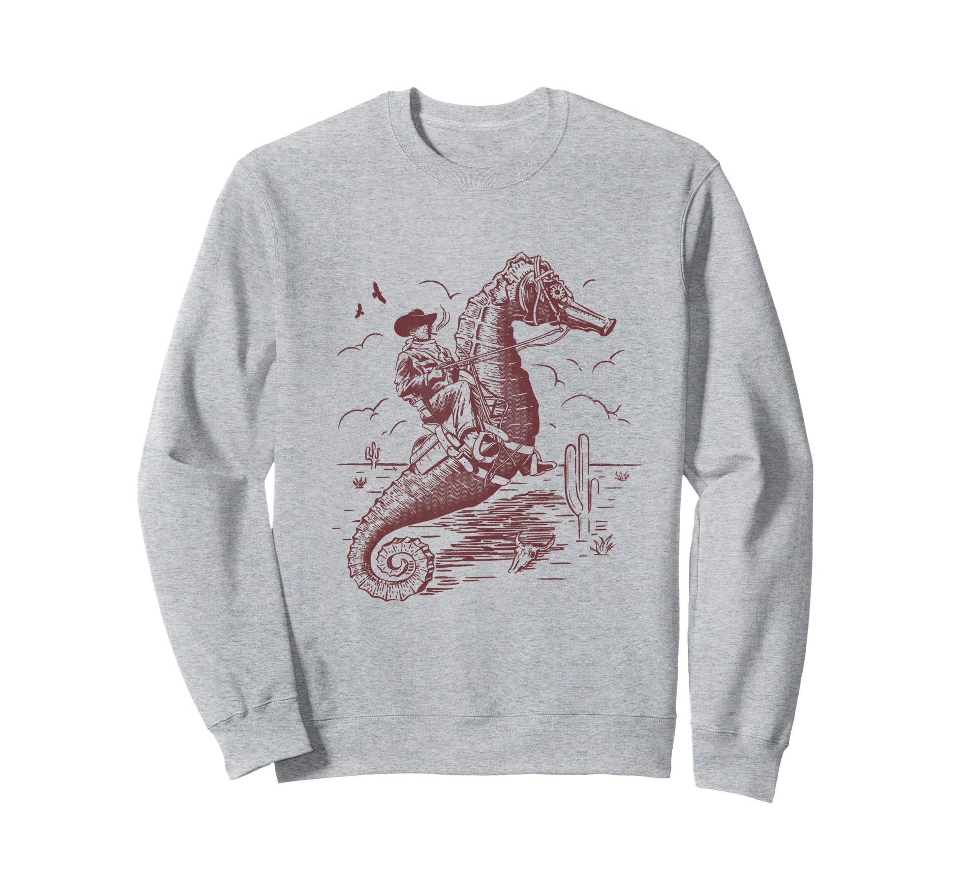 Surreal Cowboy Riding Sea Horse Sweatshirt - Graphic Print Men Women - T-Shirt, Sweatshirt, Hoodie