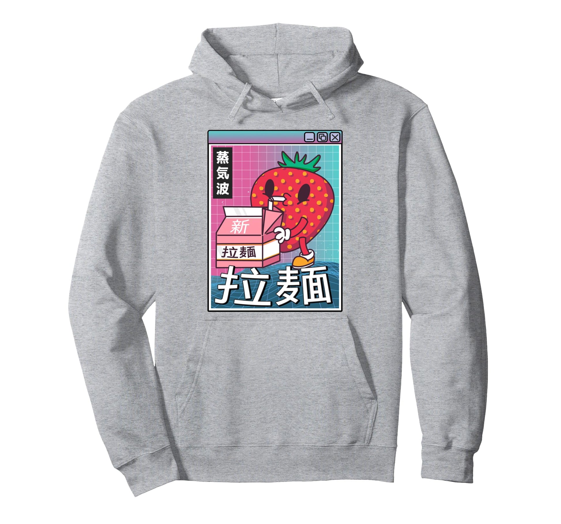 Strawberry Milk Carton Kawaii Grid Hoodie - Minimalist Print Men Women - T-Shirt, Sweatshirt, Hoodie