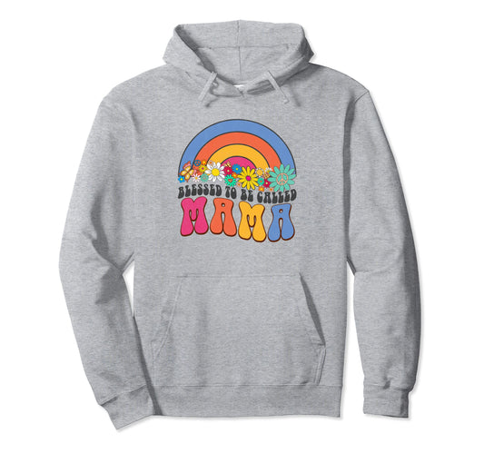 Blessed To Be Called Mama Rainbow Groovy Hoodie - Unique Graphic Men Women - T-Shirt, Sweatshirt, Hoodie