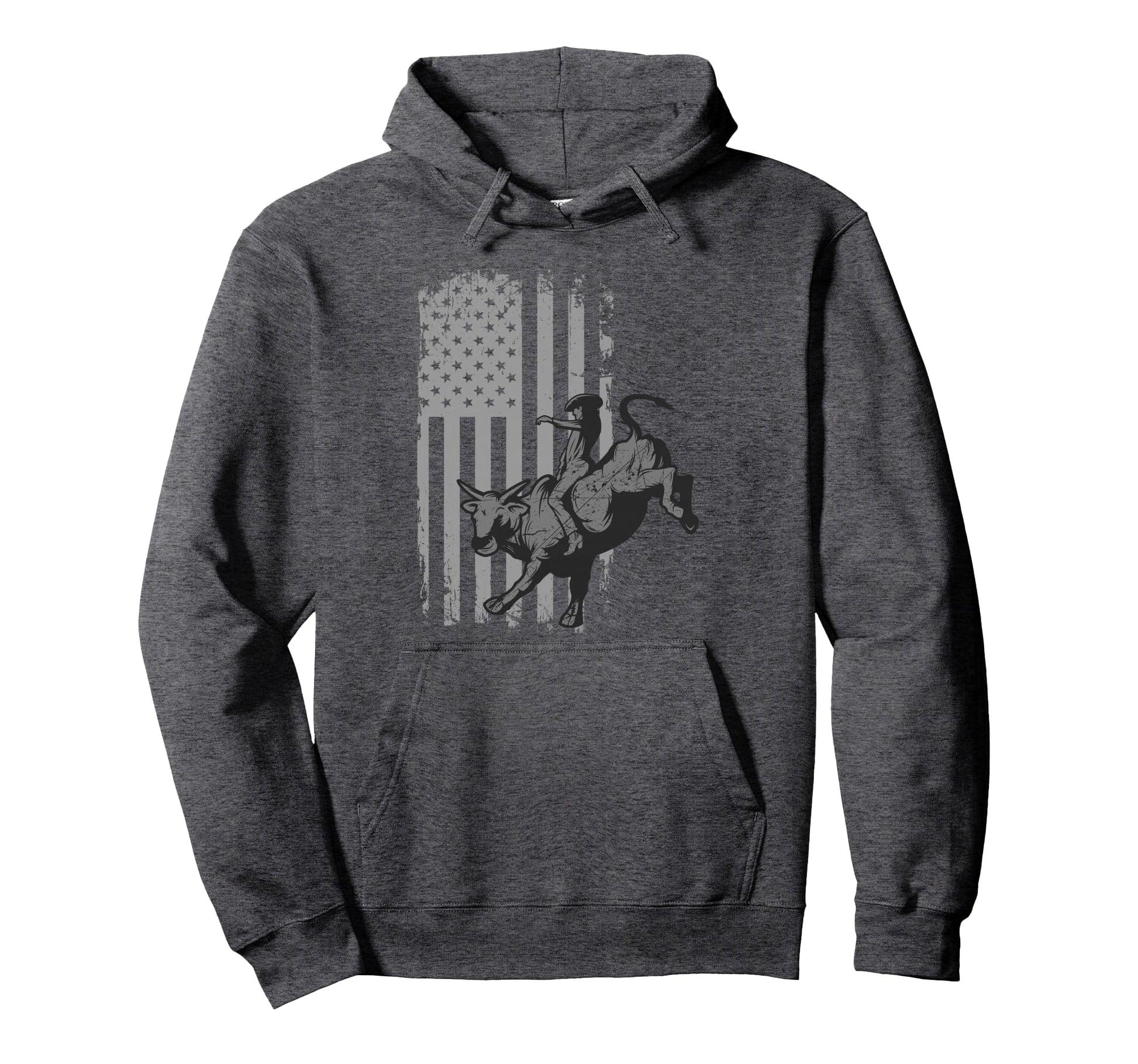 American Flag Bucking Bull Riding Hoodie - Casual Everyday Wear for Adults - T-Shirt, Sweatshirt, Hoodie